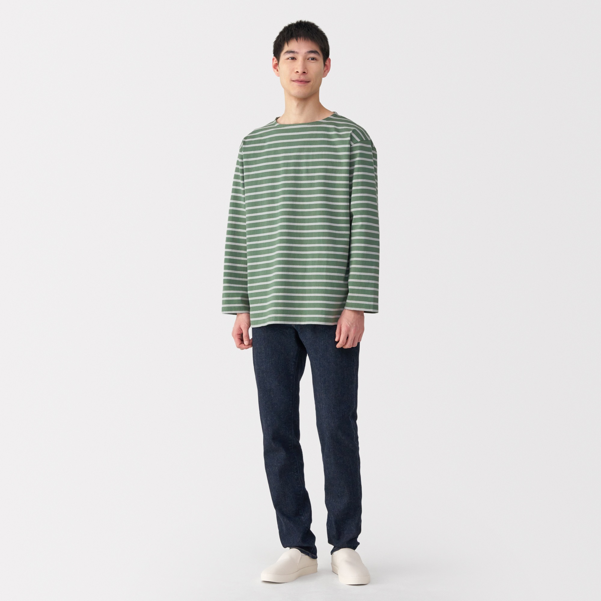 Washed heavyweight boat neck 9/10 sleeve T-shirt