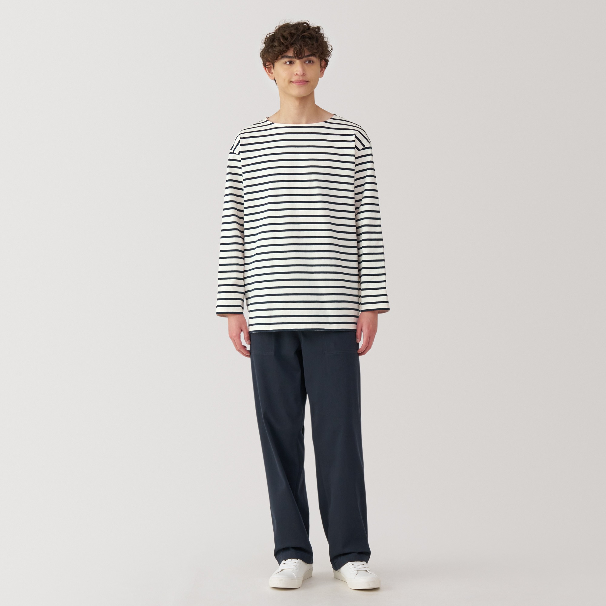 Washed heavyweight boat neck 9/10 sleeve T-shirt