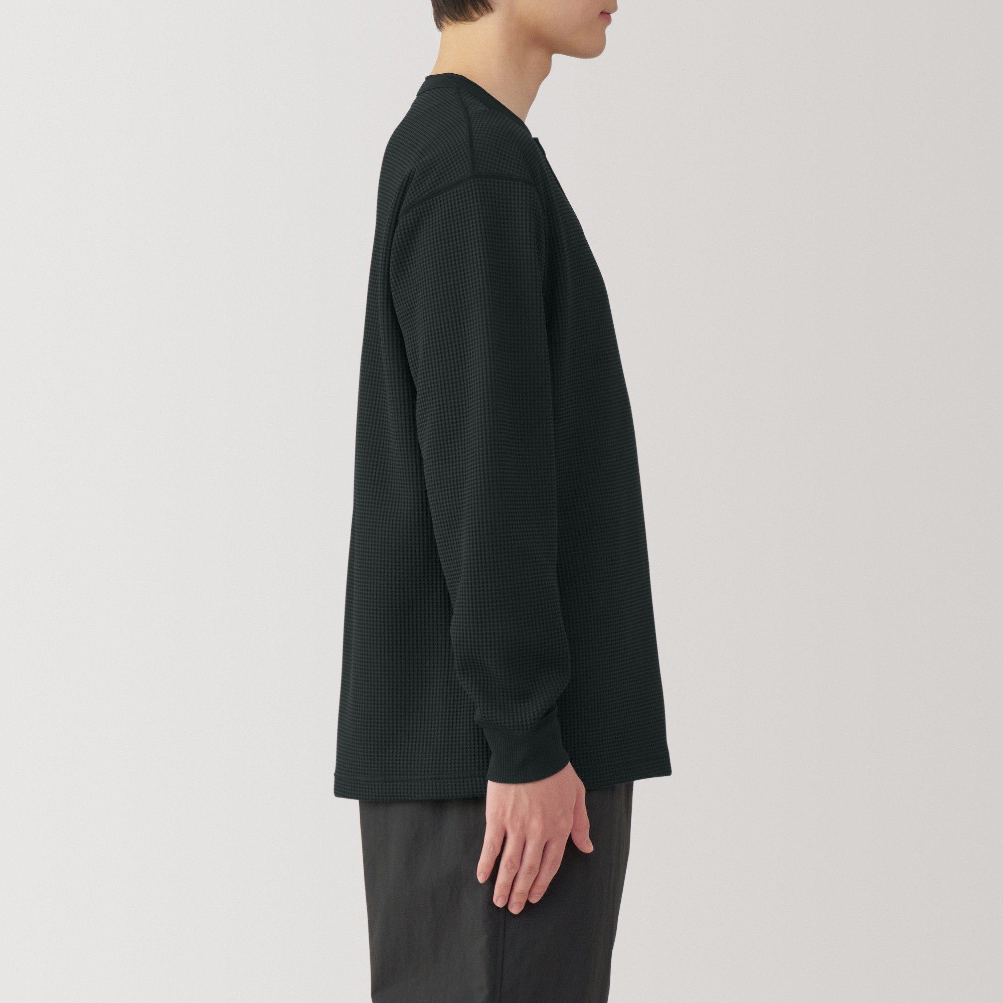 M's UV protection quick dry waffle henley neck L/Slv T-shirt