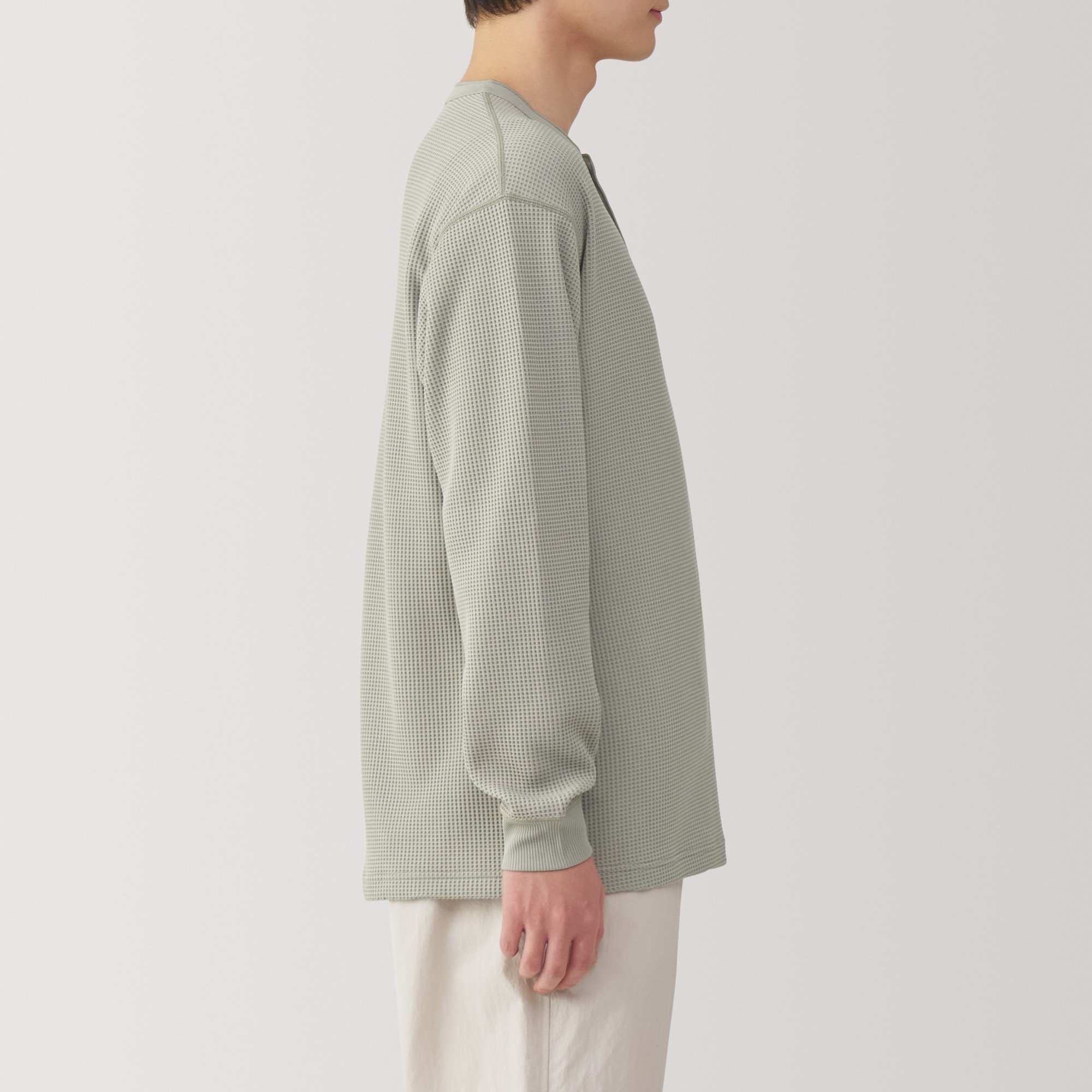 M's UV protection quick dry waffle henley neck L/Slv T-shirt