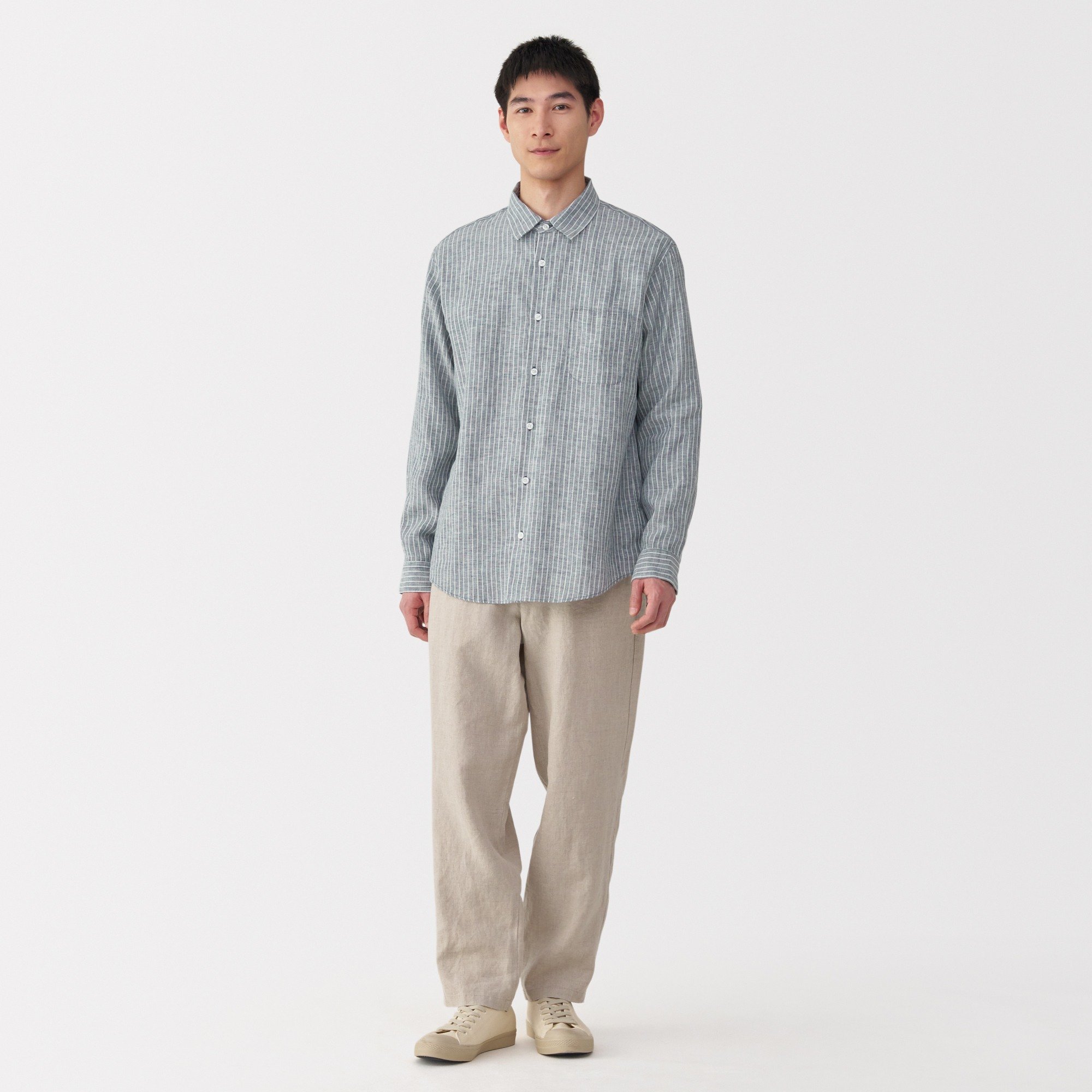 M's Washed linen L/Slv shirt (OS)