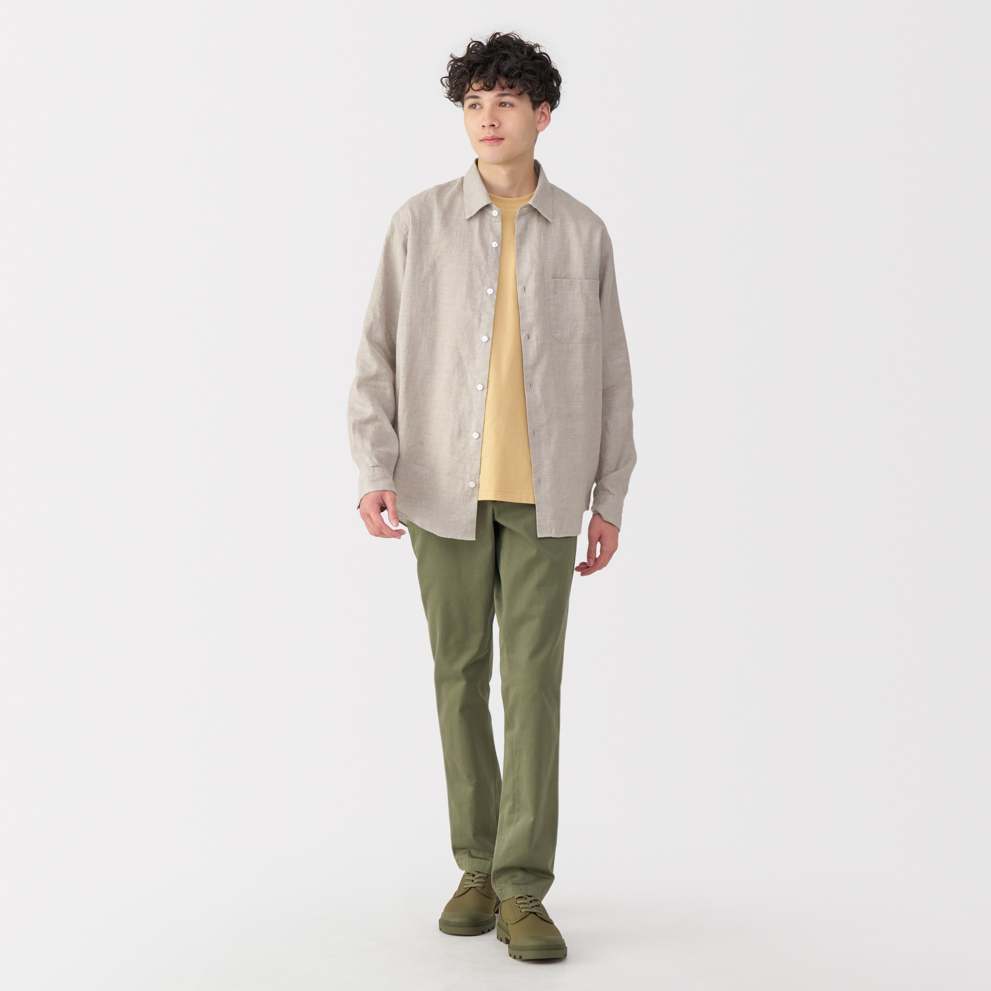 M's Washed linen L/Slv shirt (OS)