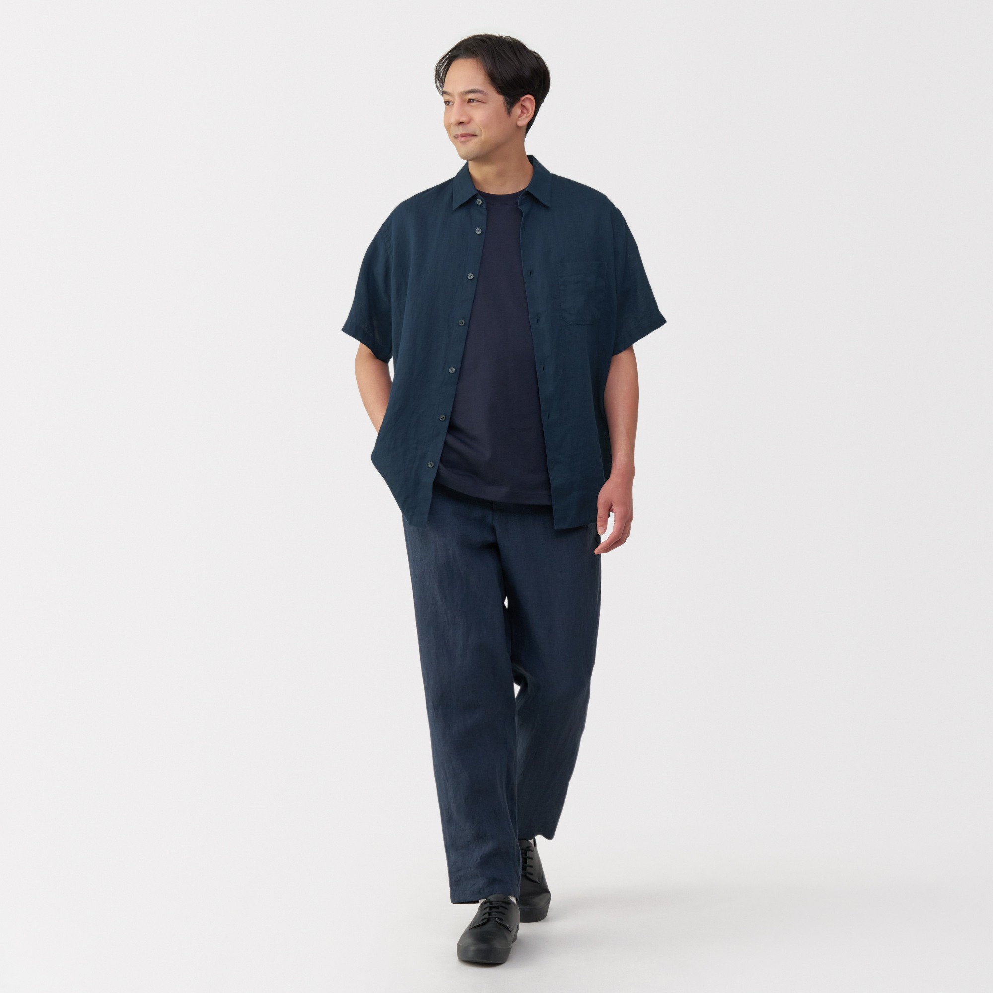 M's Washed linen S/Slv shirt