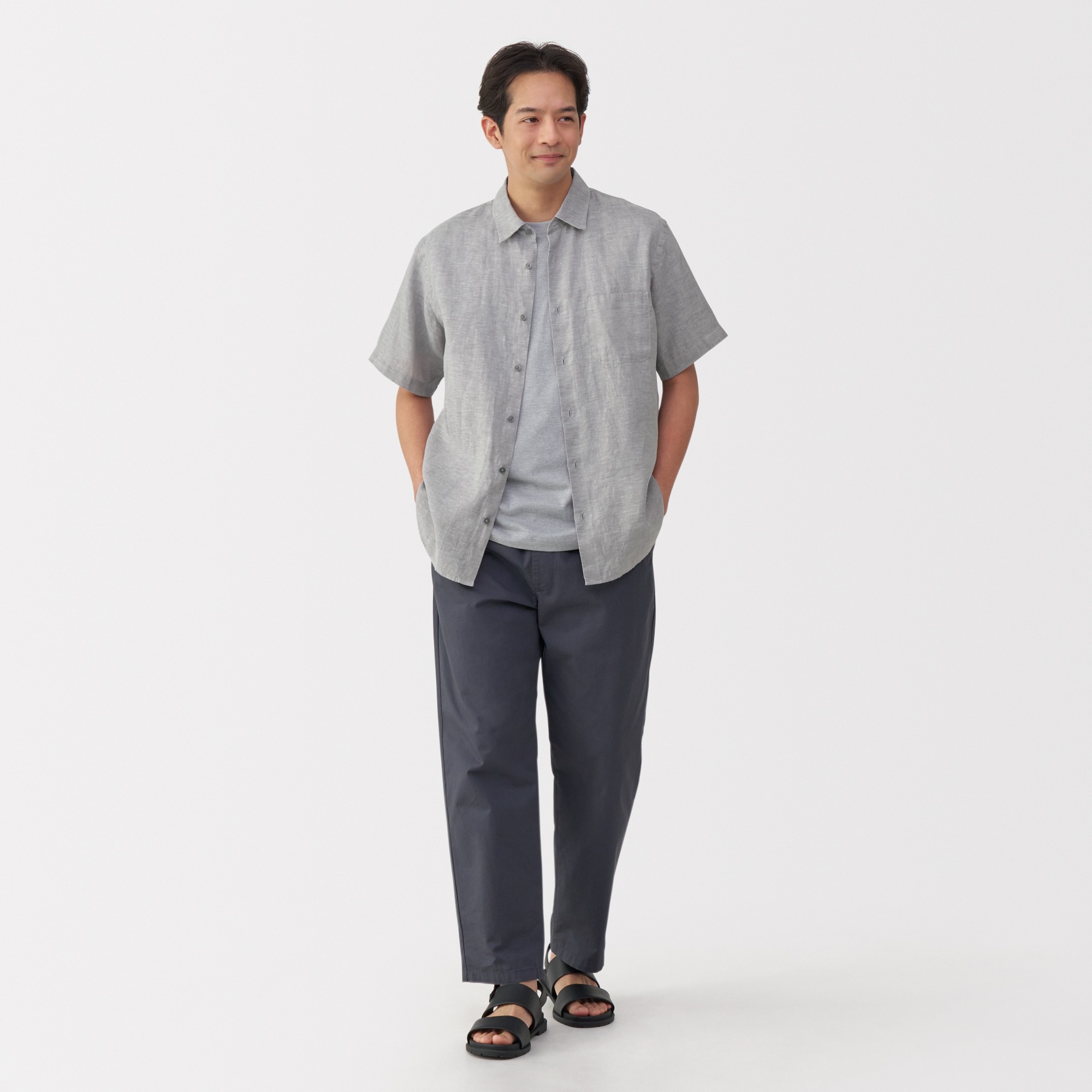 M's Washed linen S/Slv shirt