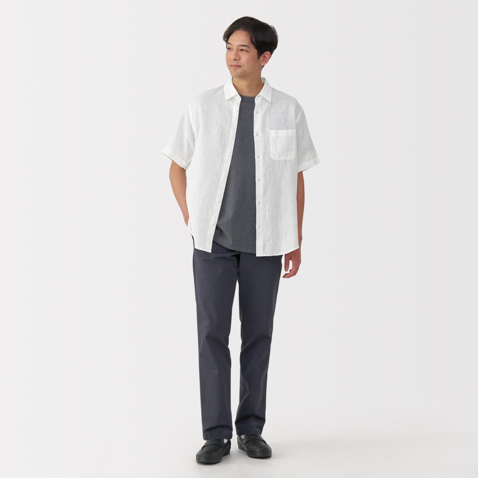 M's Washed linen S/Slv shirt