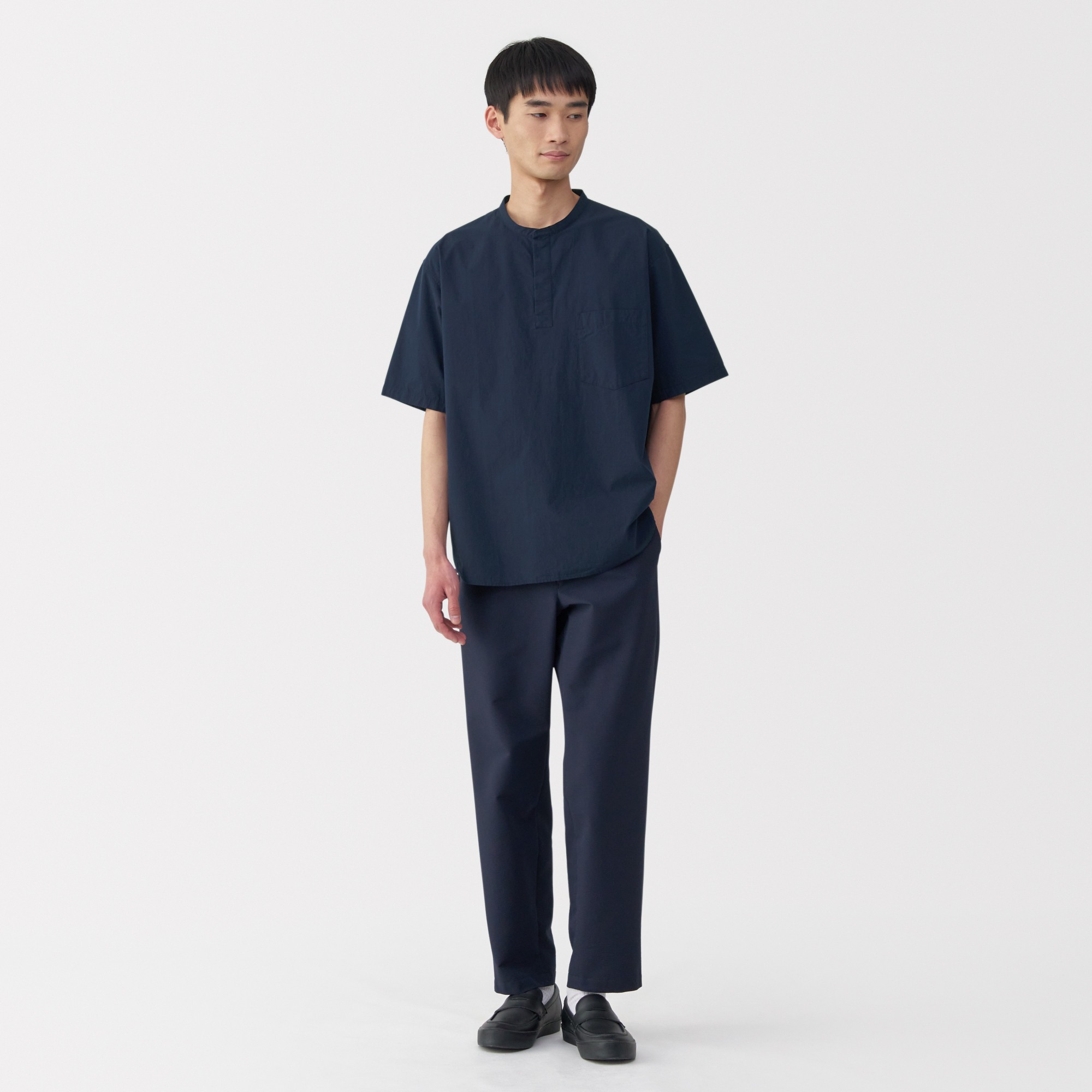 M's Cool touch woven henley neck S/Slv T-shirt