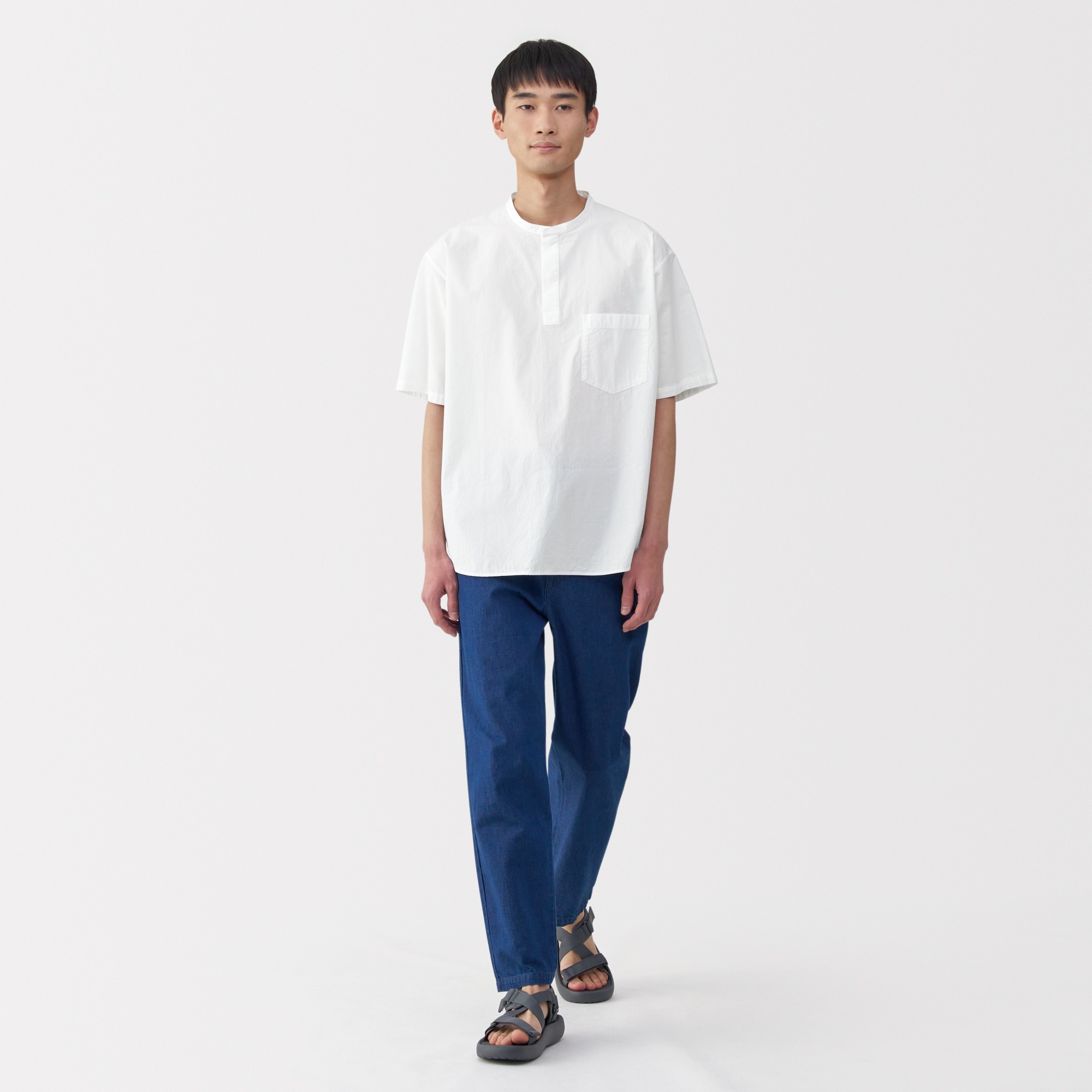 M's Cool touch woven henley neck S/Slv T-shirt