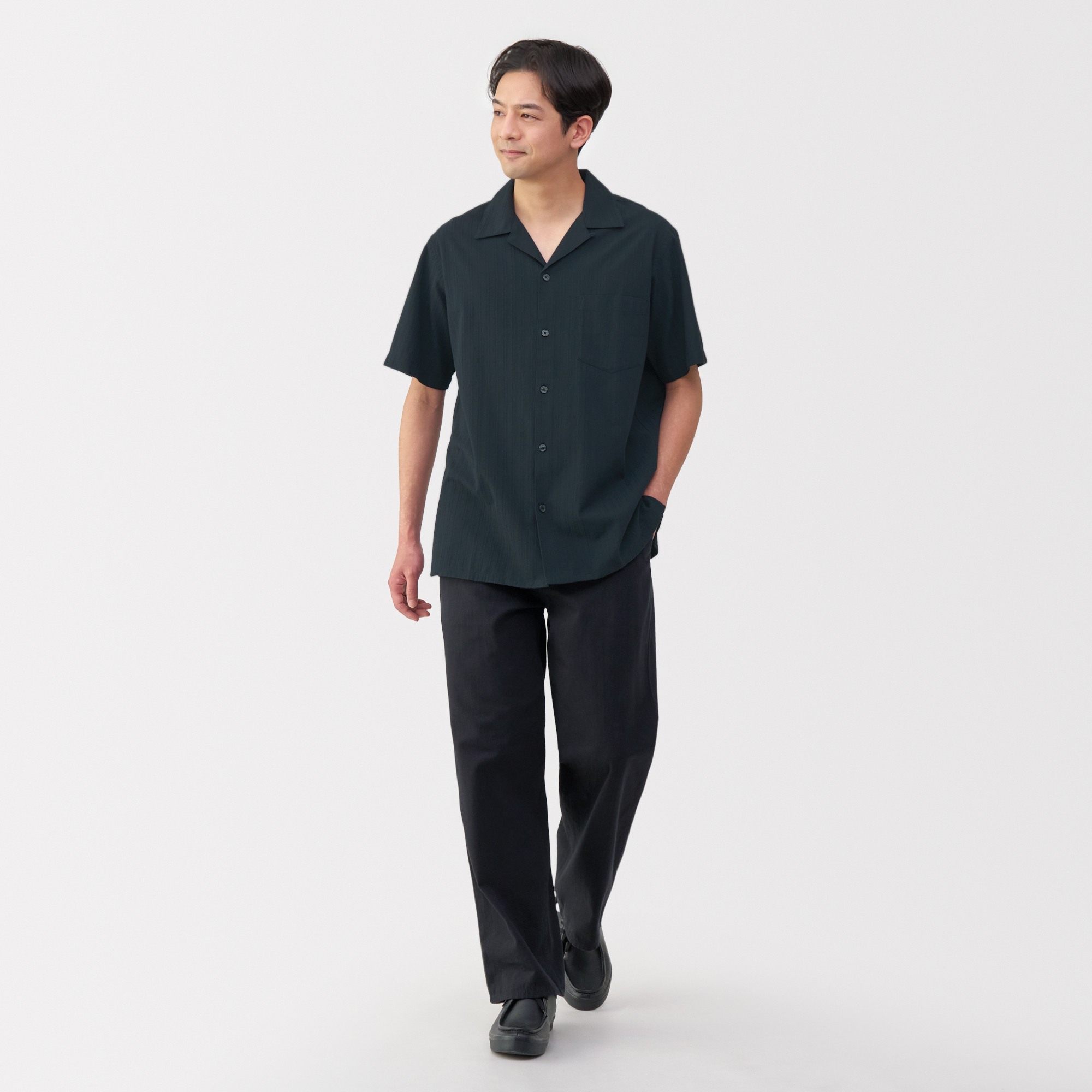 M's Dobby open collar S/Slv shirt