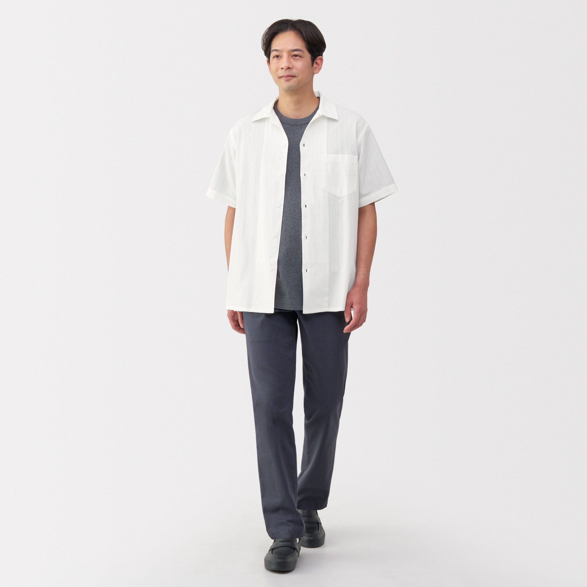 M's Dobby open collar S/Slv shirt
