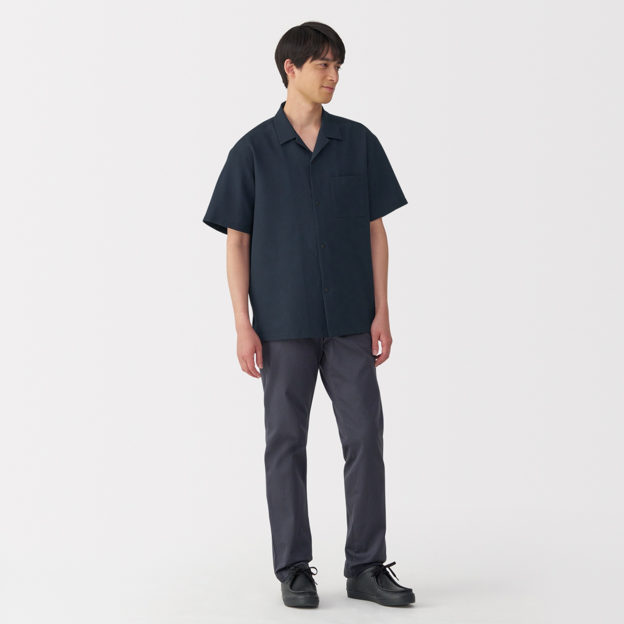 SERSUCKER OPENCOLLAR S/S SH, DARK NAV, S