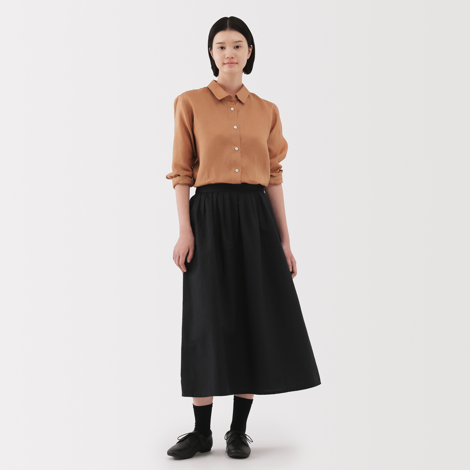 W's Washed linen Regular collar L/S shirt