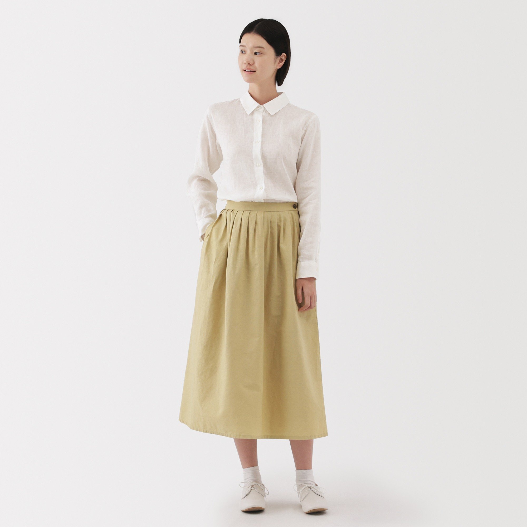 W's Washed linen Regular collar L/S shirt