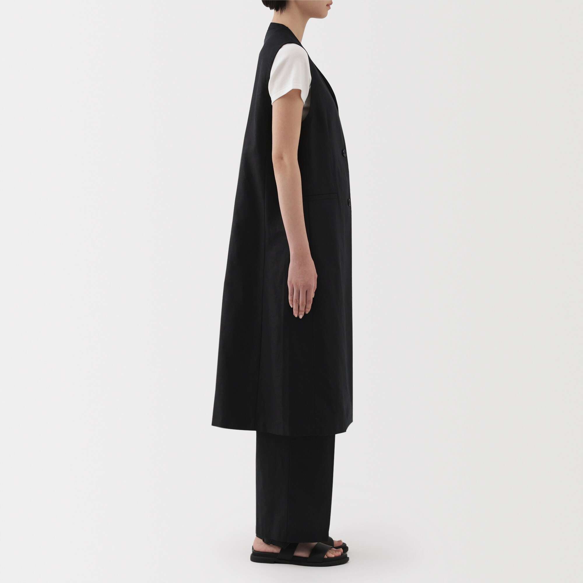 Hemp blend twill Long gilet dress