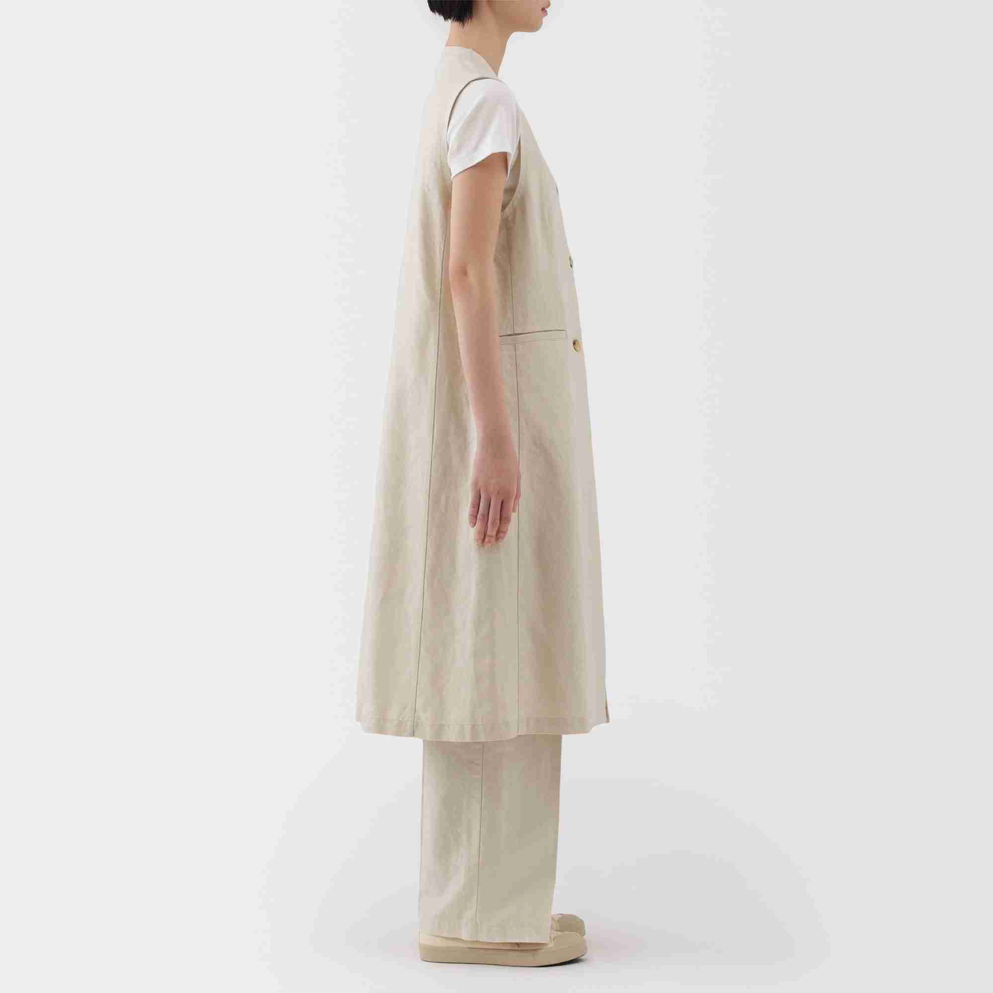 Hemp blend twill Long gilet dress