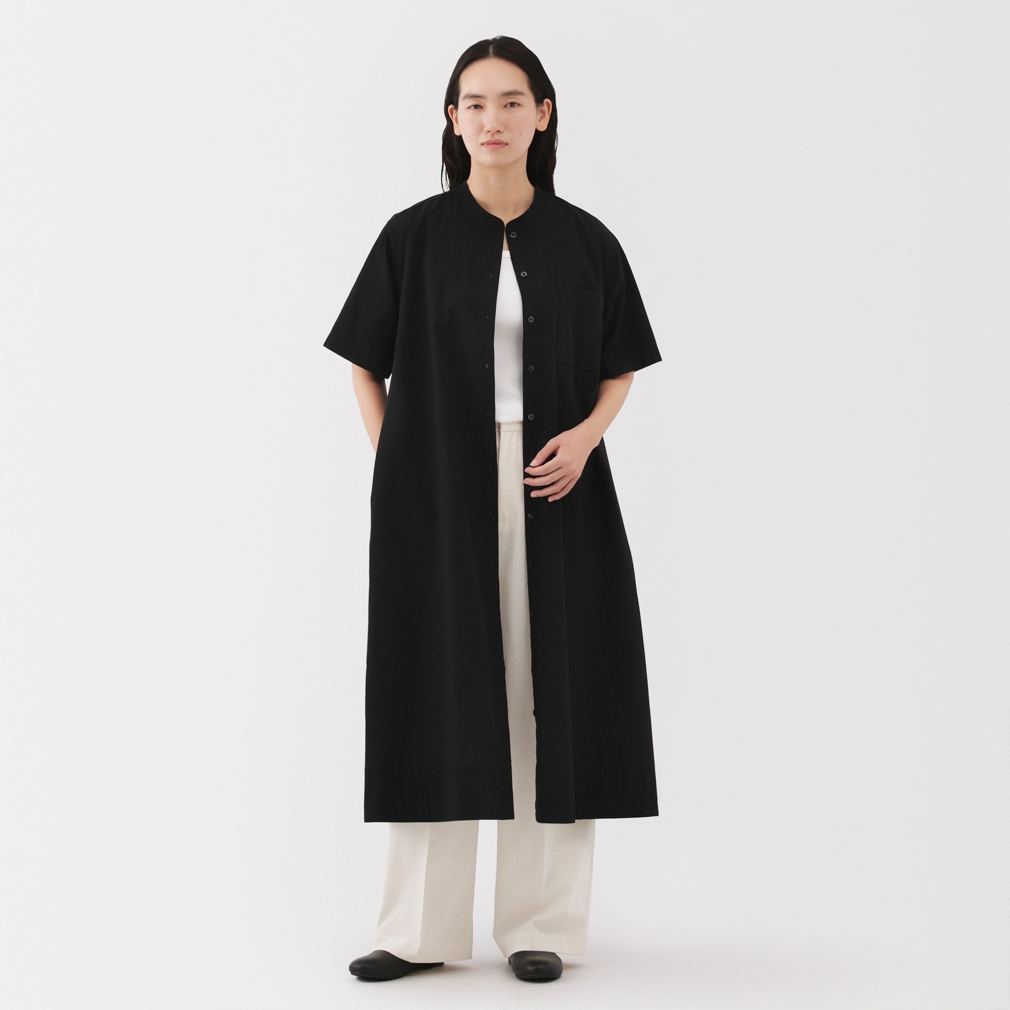 COOL TOUCH S/SLV SHIRT DRESS, BLACK, S