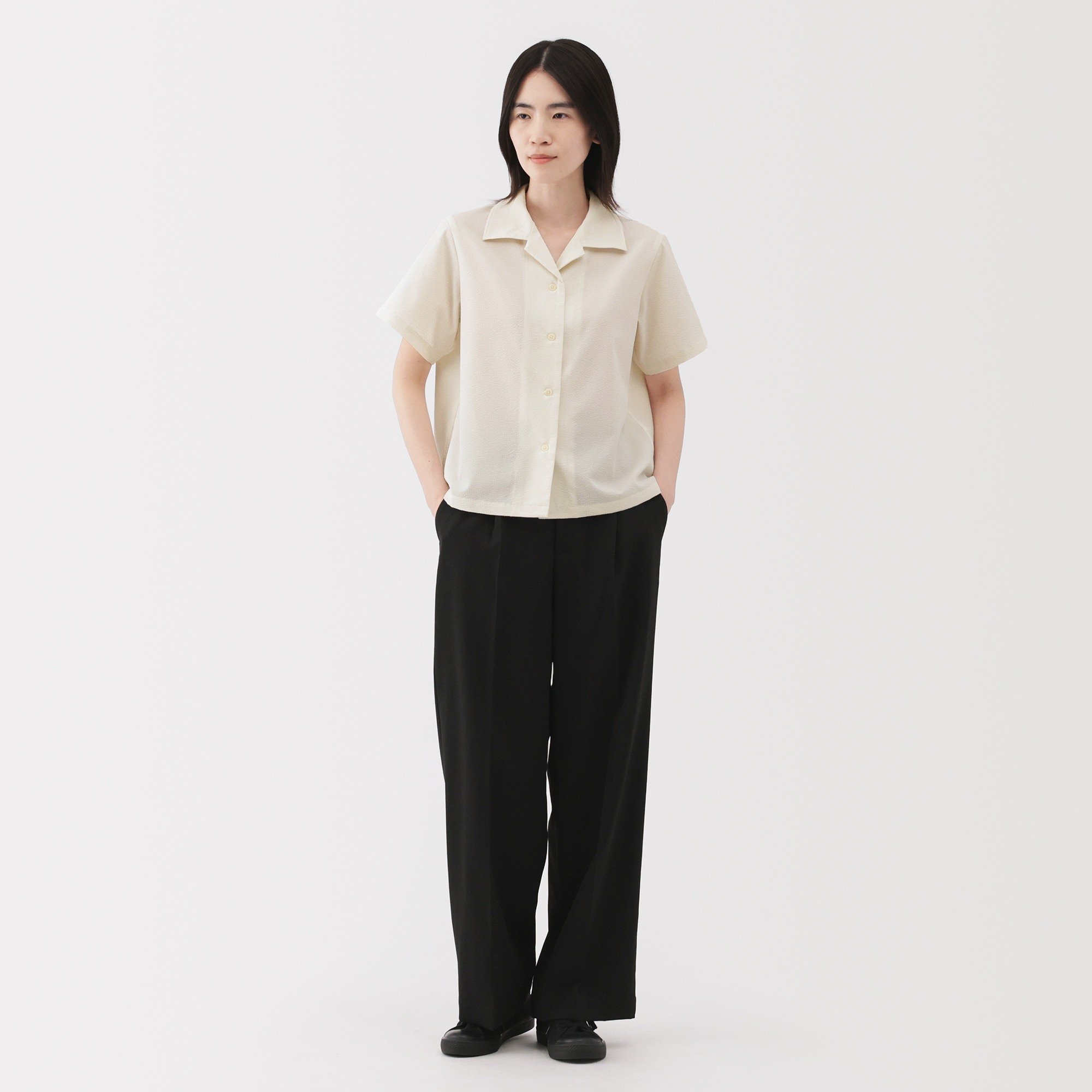 W's Breathable seersucker Open collar S/S shirt