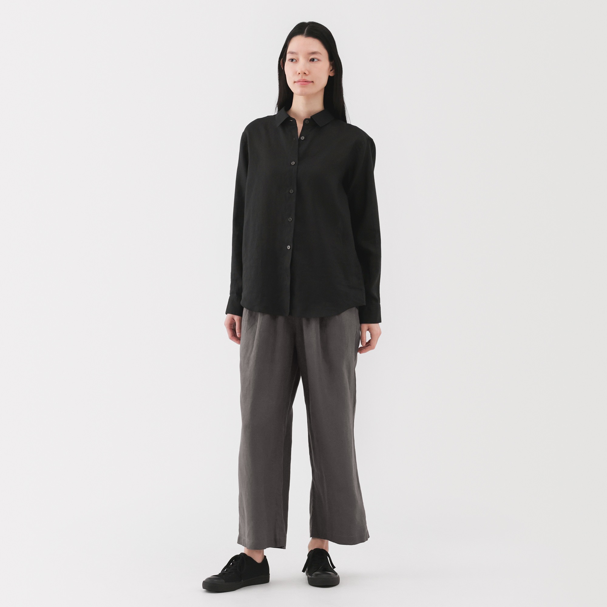 Washed linen Easy wide pants