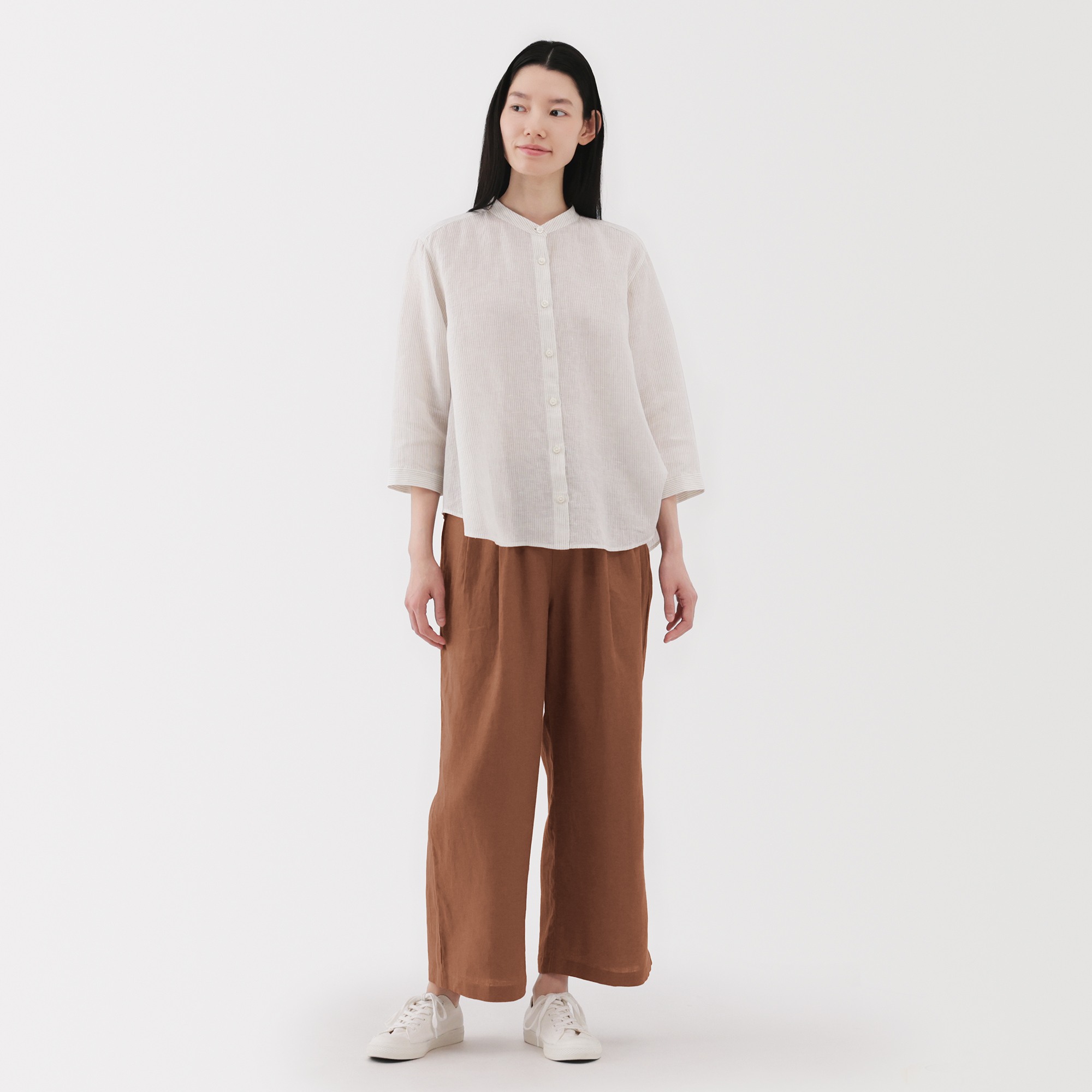 Washed linen Easy wide pants