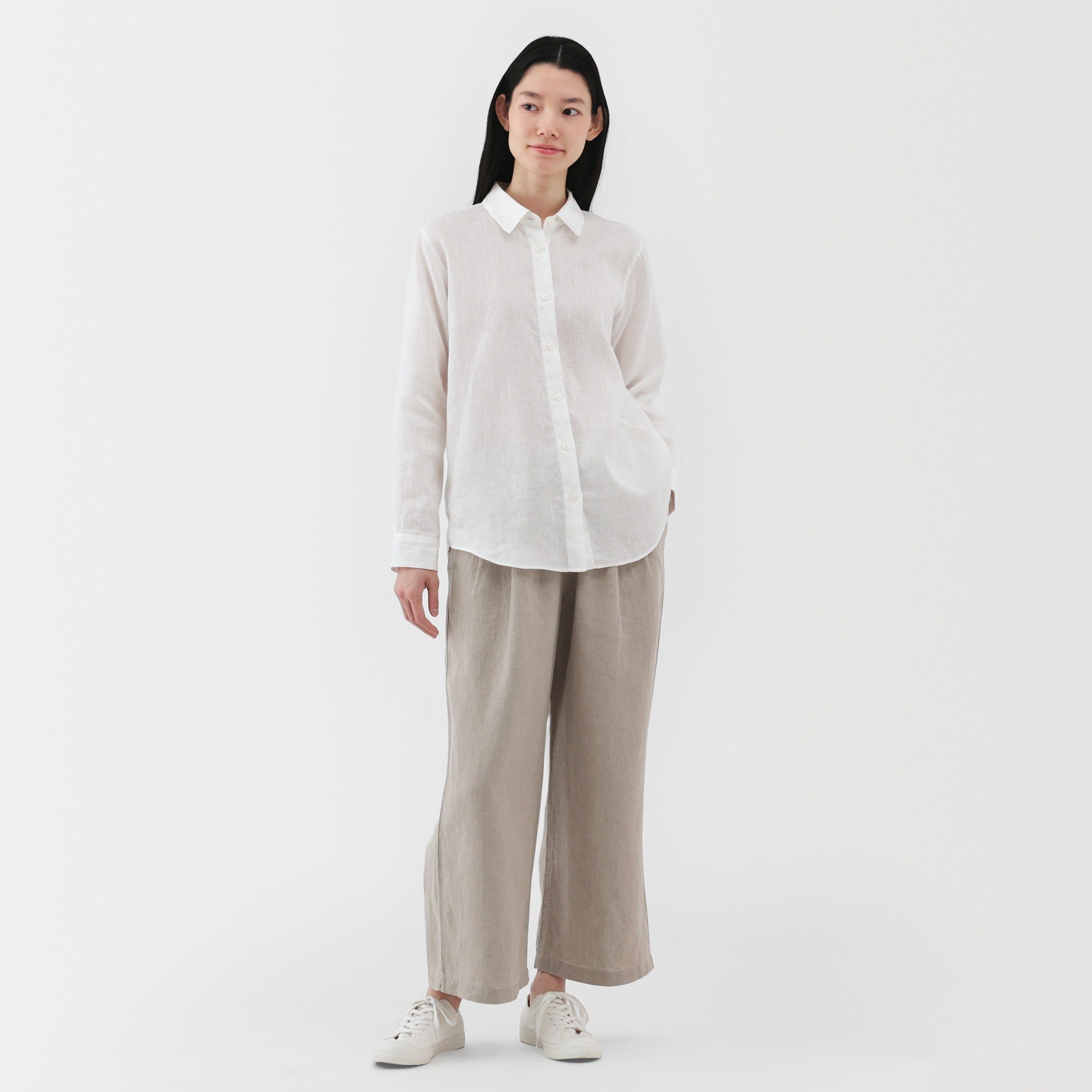 Washed linen Easy wide pants
