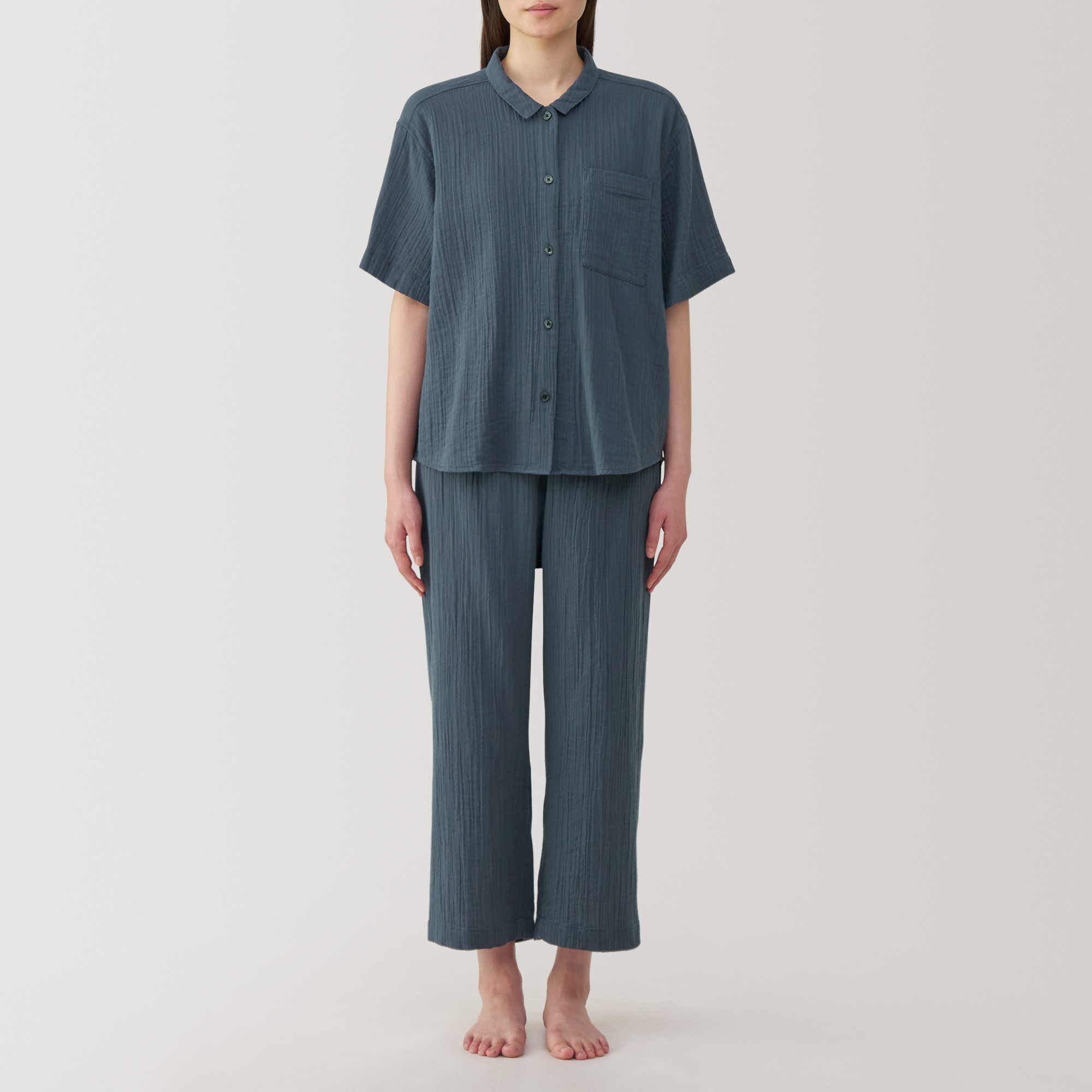 Side seamless crepe gauze half sleeve pajamas