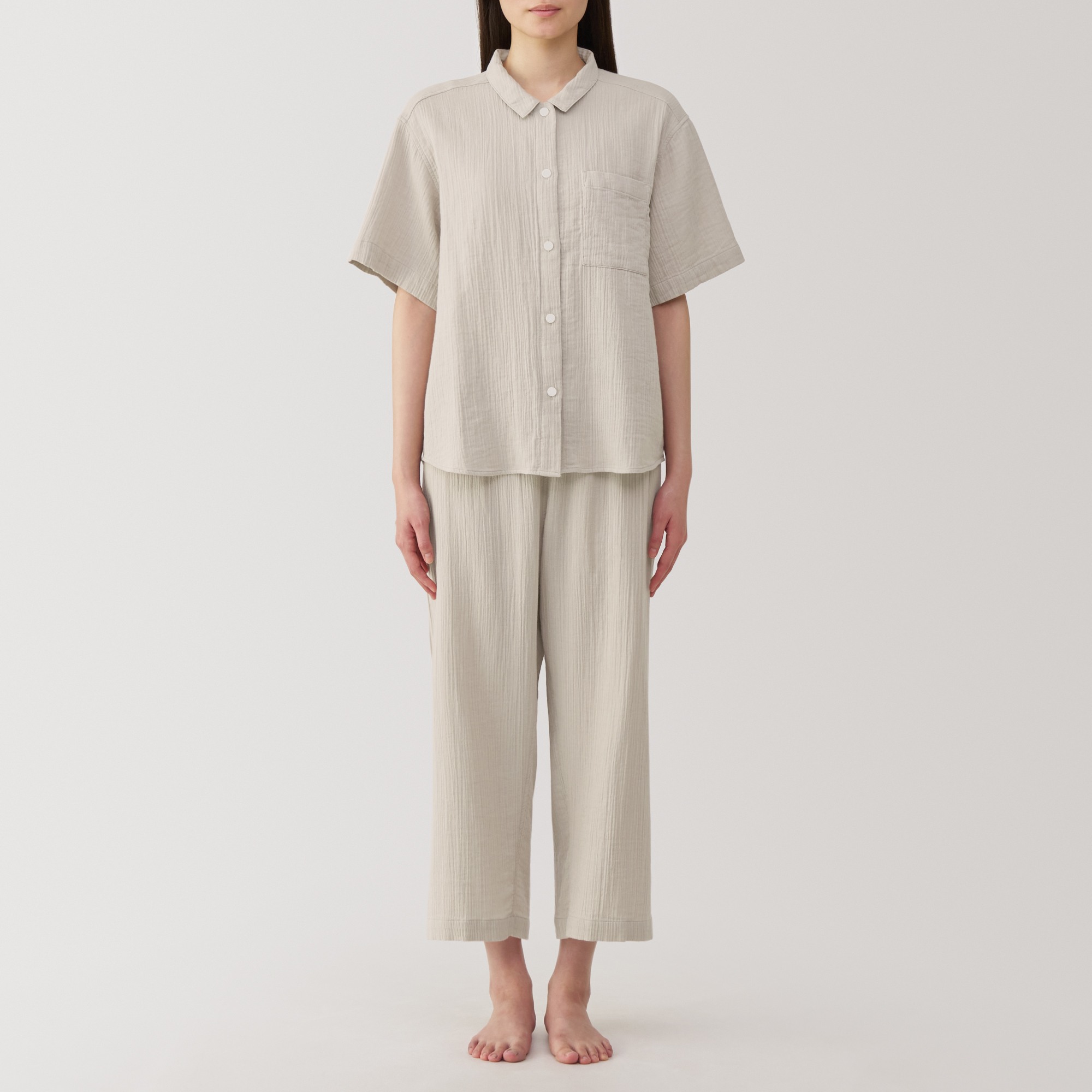 Side seamless crepe gauze half sleeve pajamas