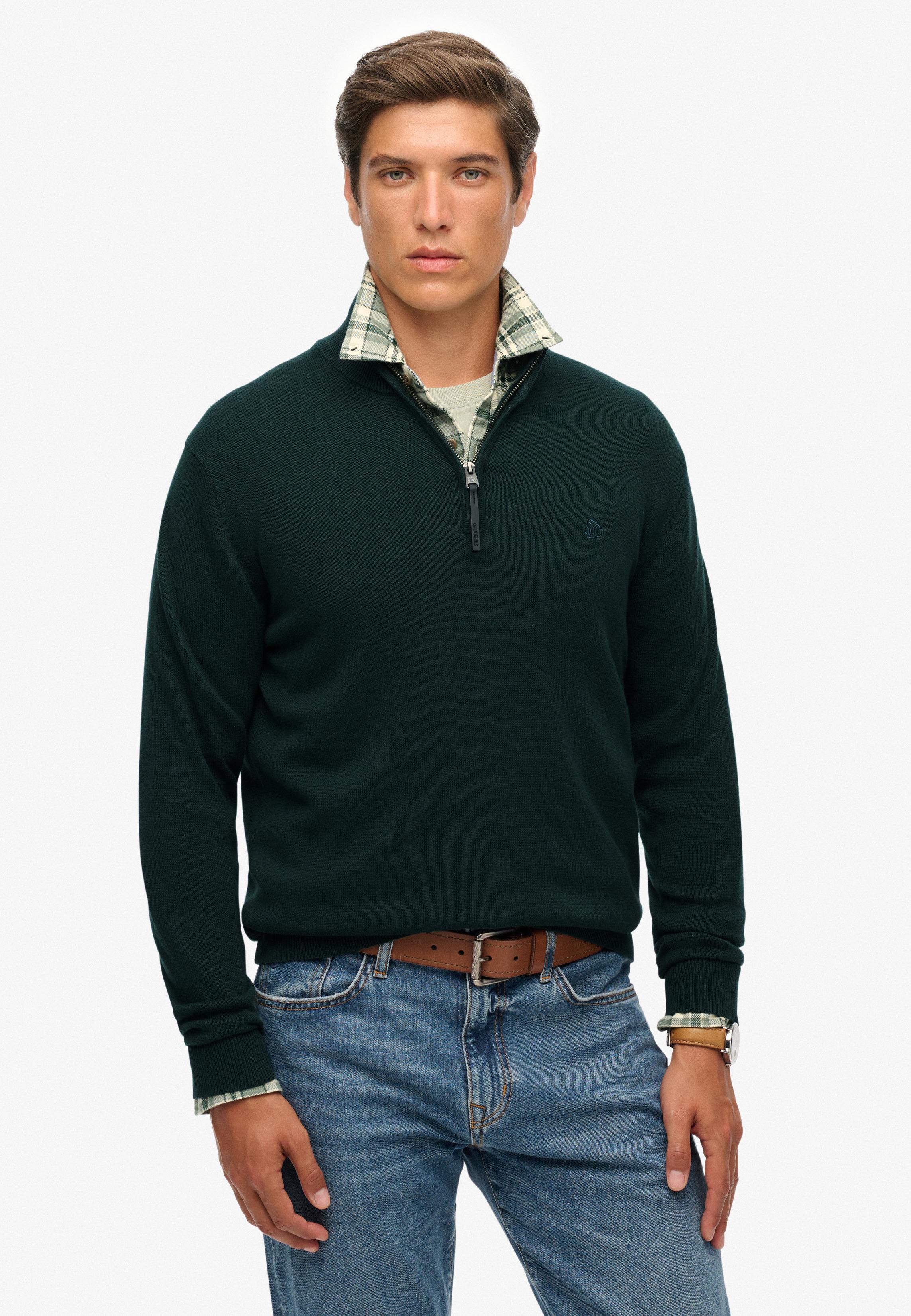ESSENTIALS COTTON HALF ZIP