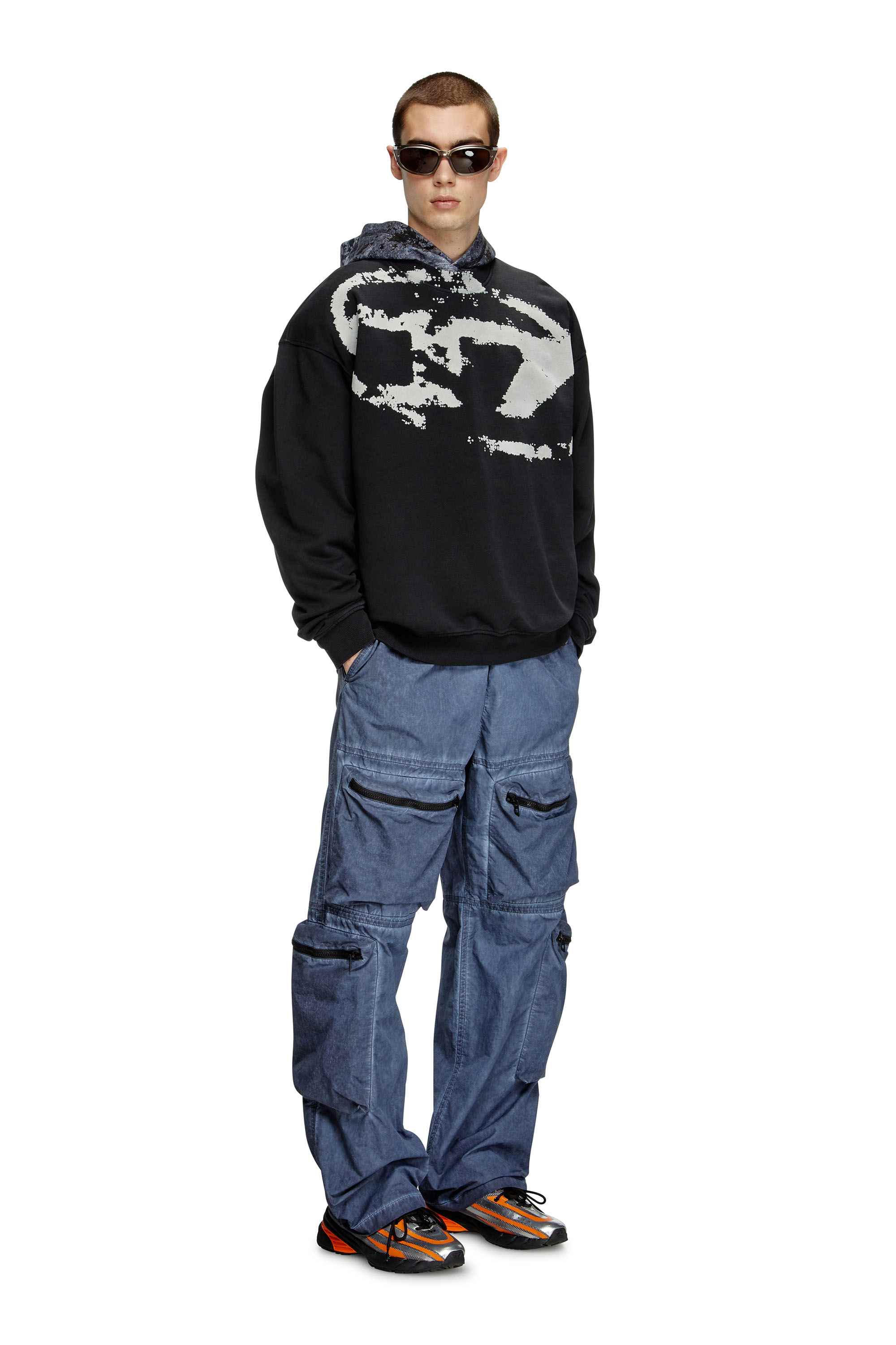 Black Sweatshirt with distressed flocked logo