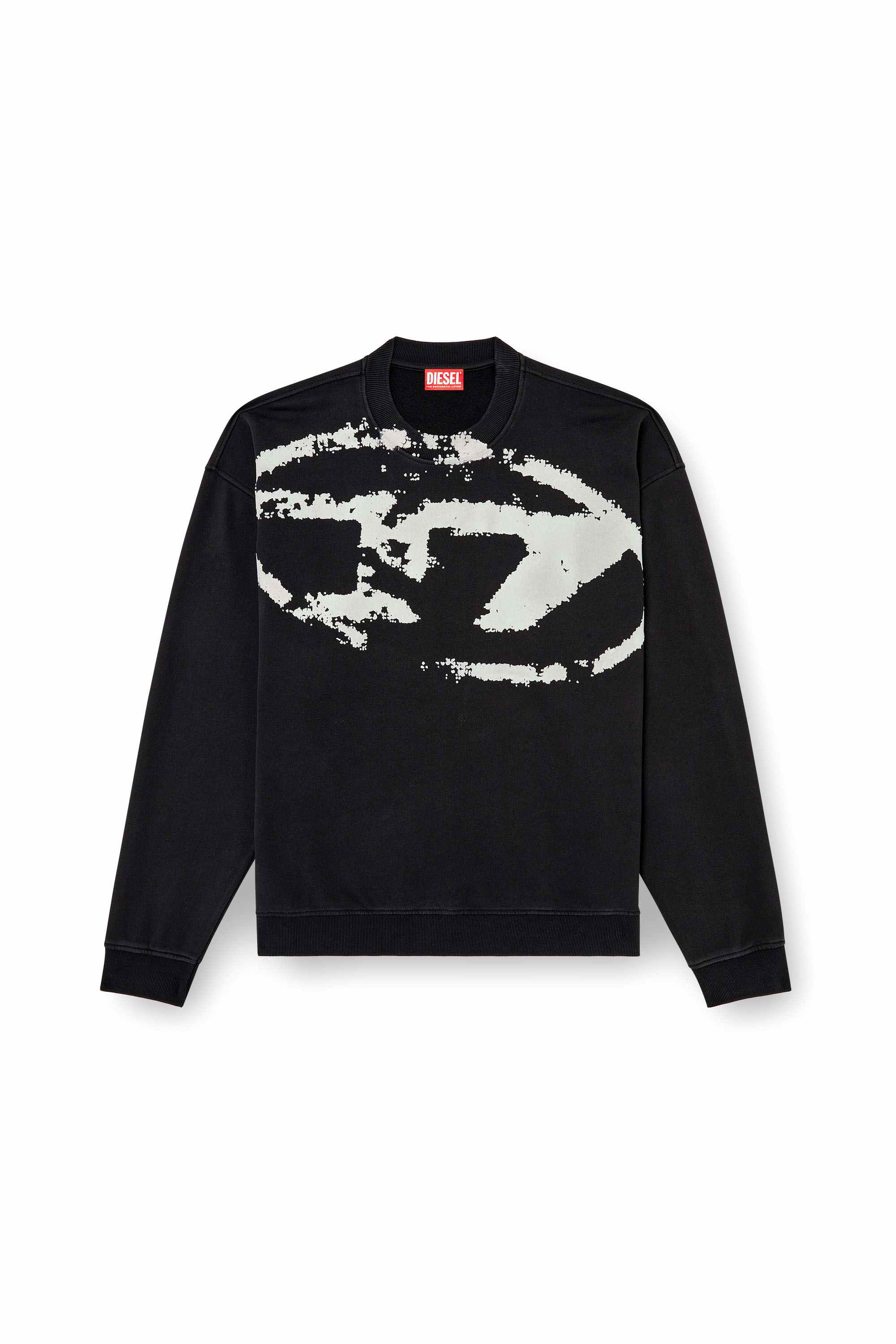 Black Sweatshirt with distressed flocked logo