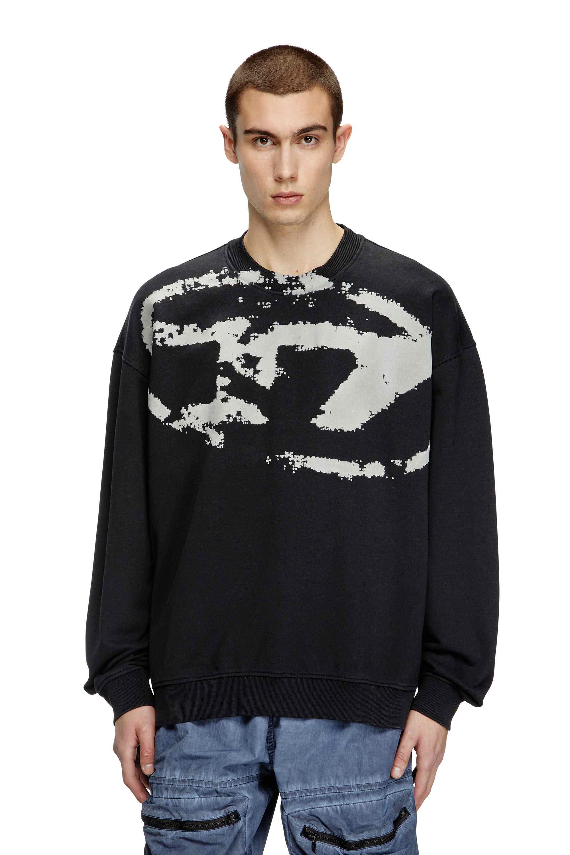 Black Sweatshirt with distressed flocked logo