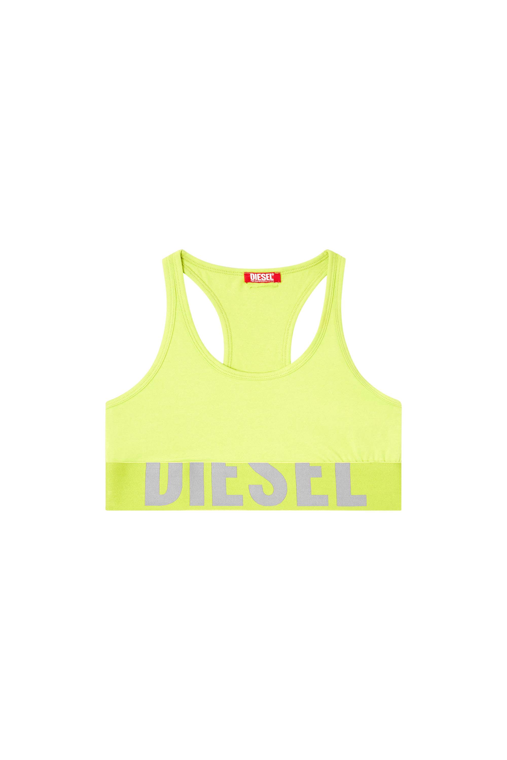 Green Sports bra with cut-off logo