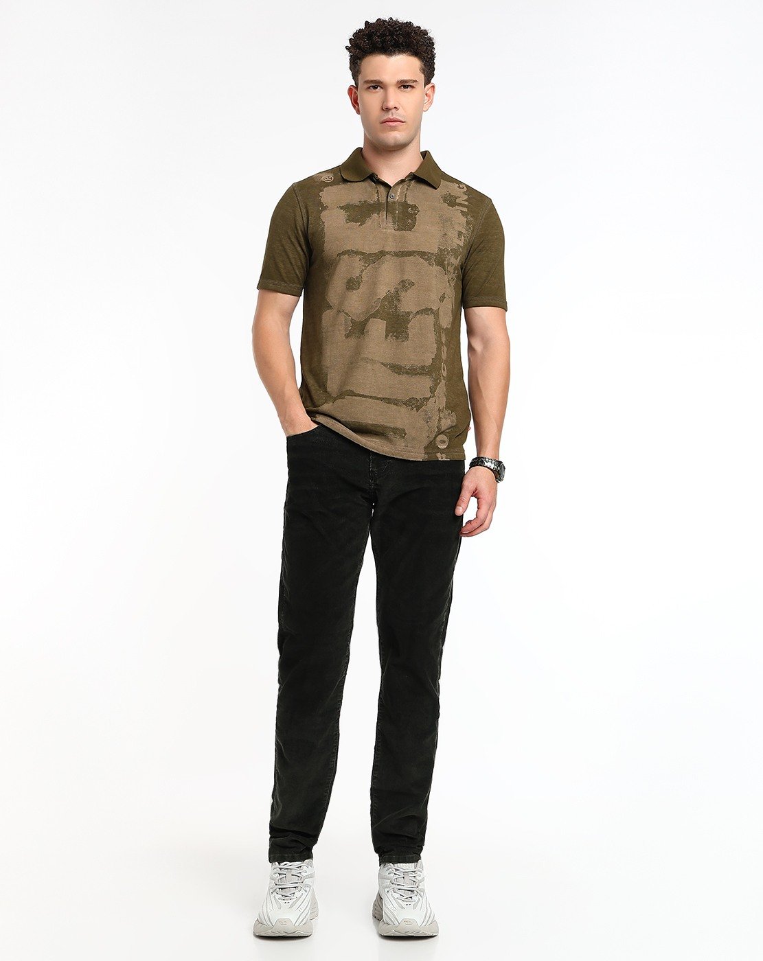 Brown Polo shirt with water print logo