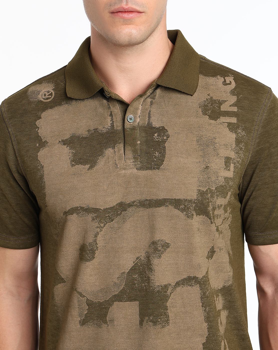 Brown Polo shirt with water print logo
