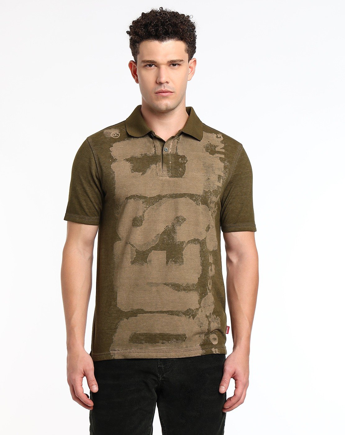 Brown Polo shirt with water print logo