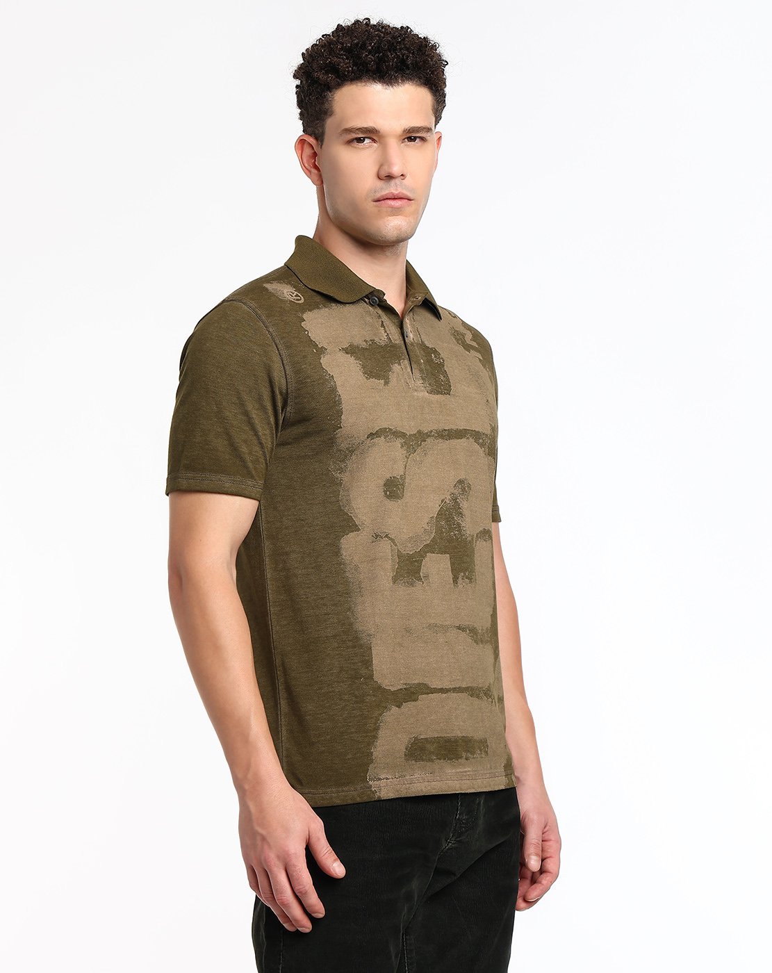 Brown Polo shirt with water print logo
