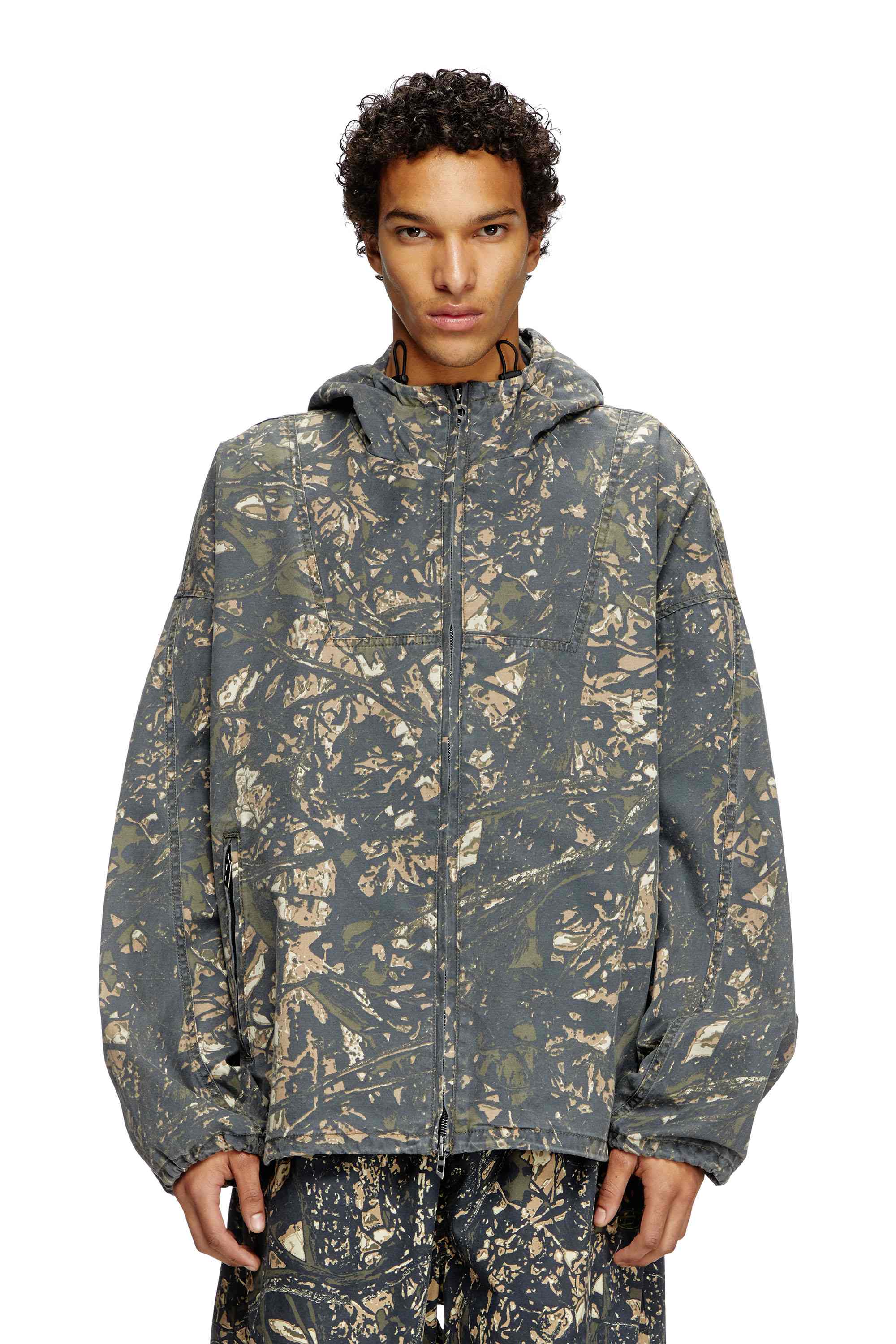 Green and Brown Hooded jacket with camo print