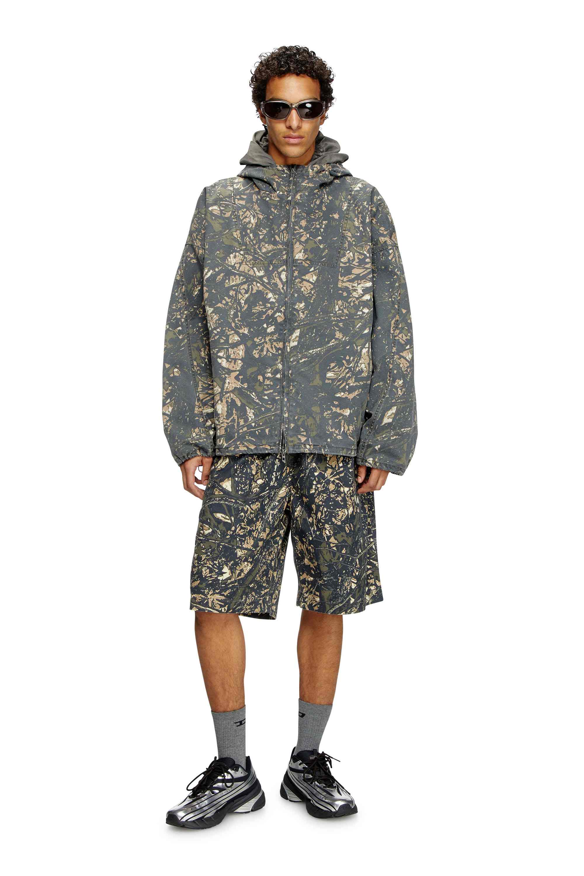 Green and Brown Hooded jacket with camo print