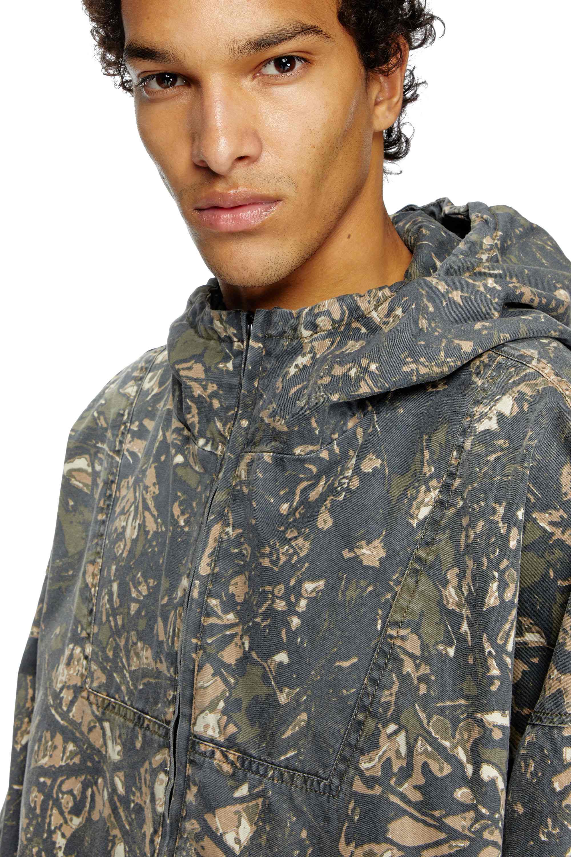 Green and Brown Hooded jacket with camo print