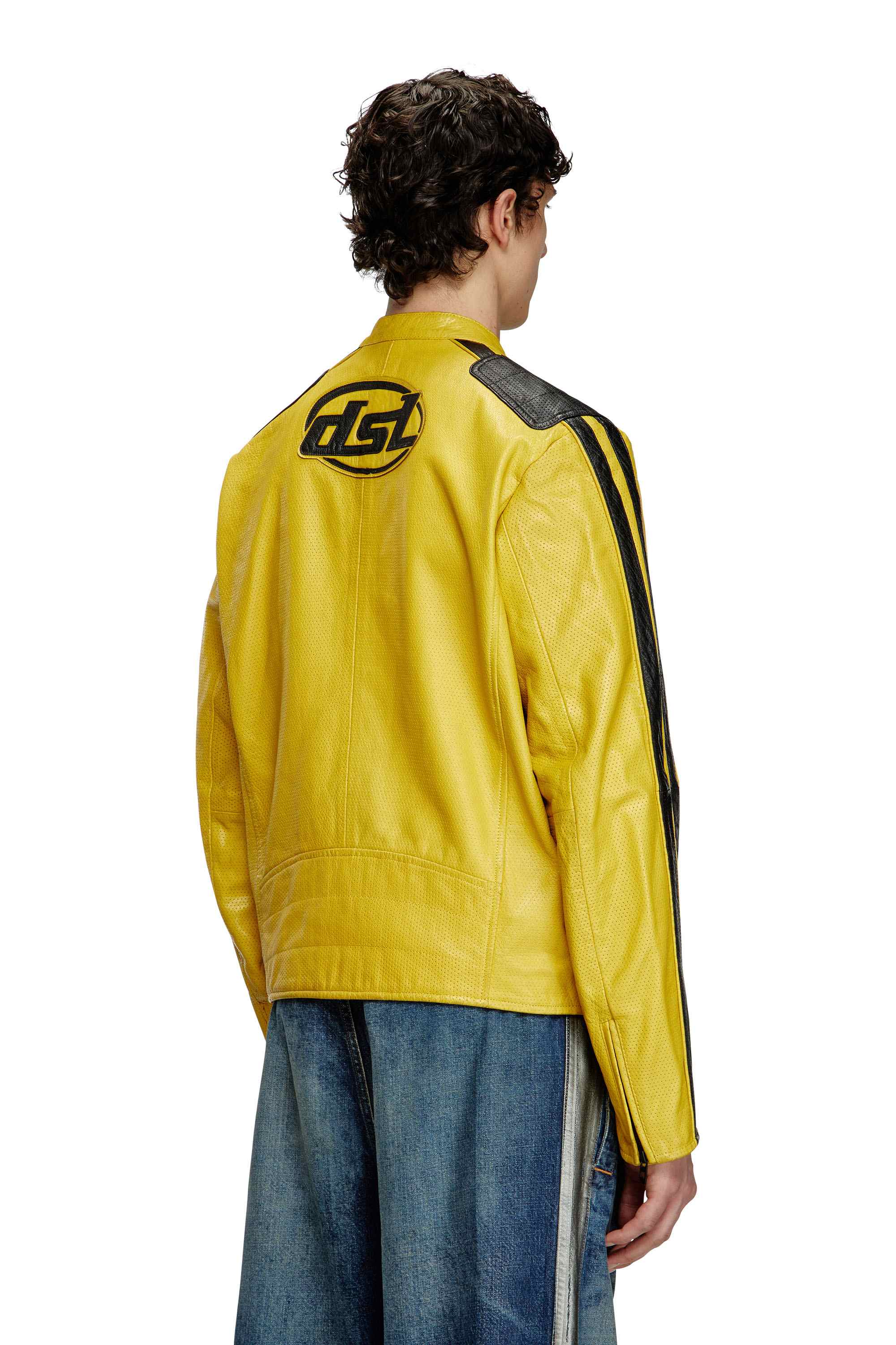 Yellow Biker jacket in perforated leather