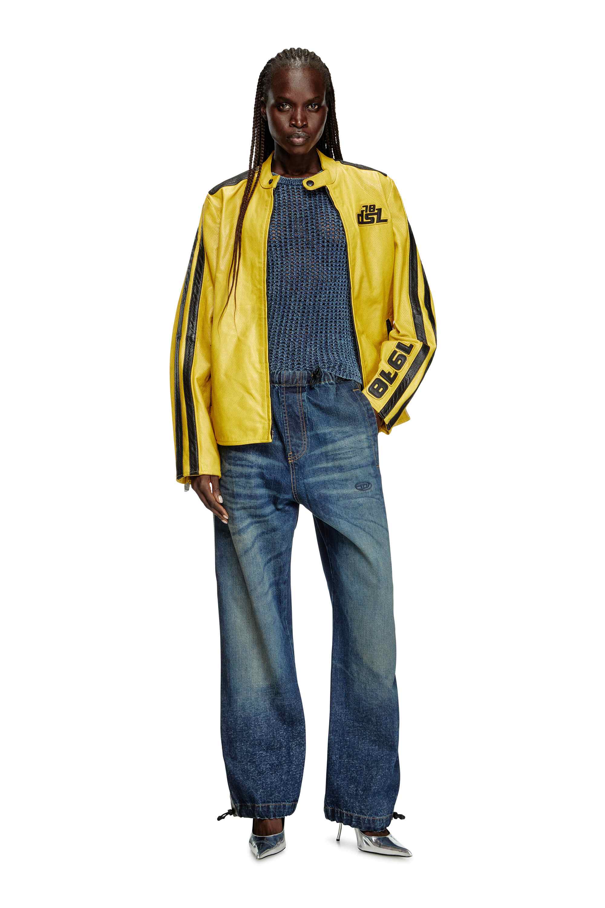 Yellow Biker jacket in perforated leather