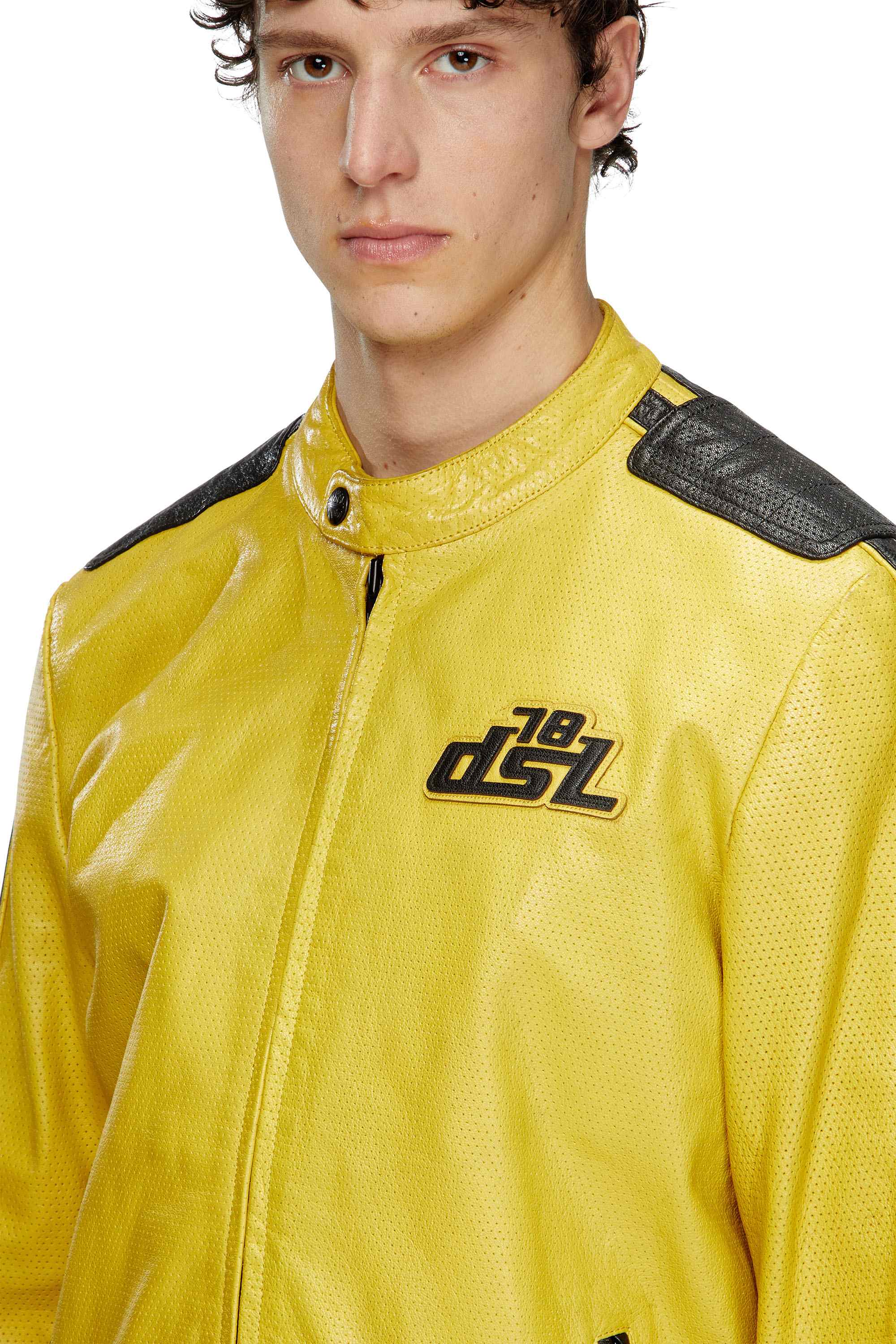 Yellow Biker jacket in perforated leather