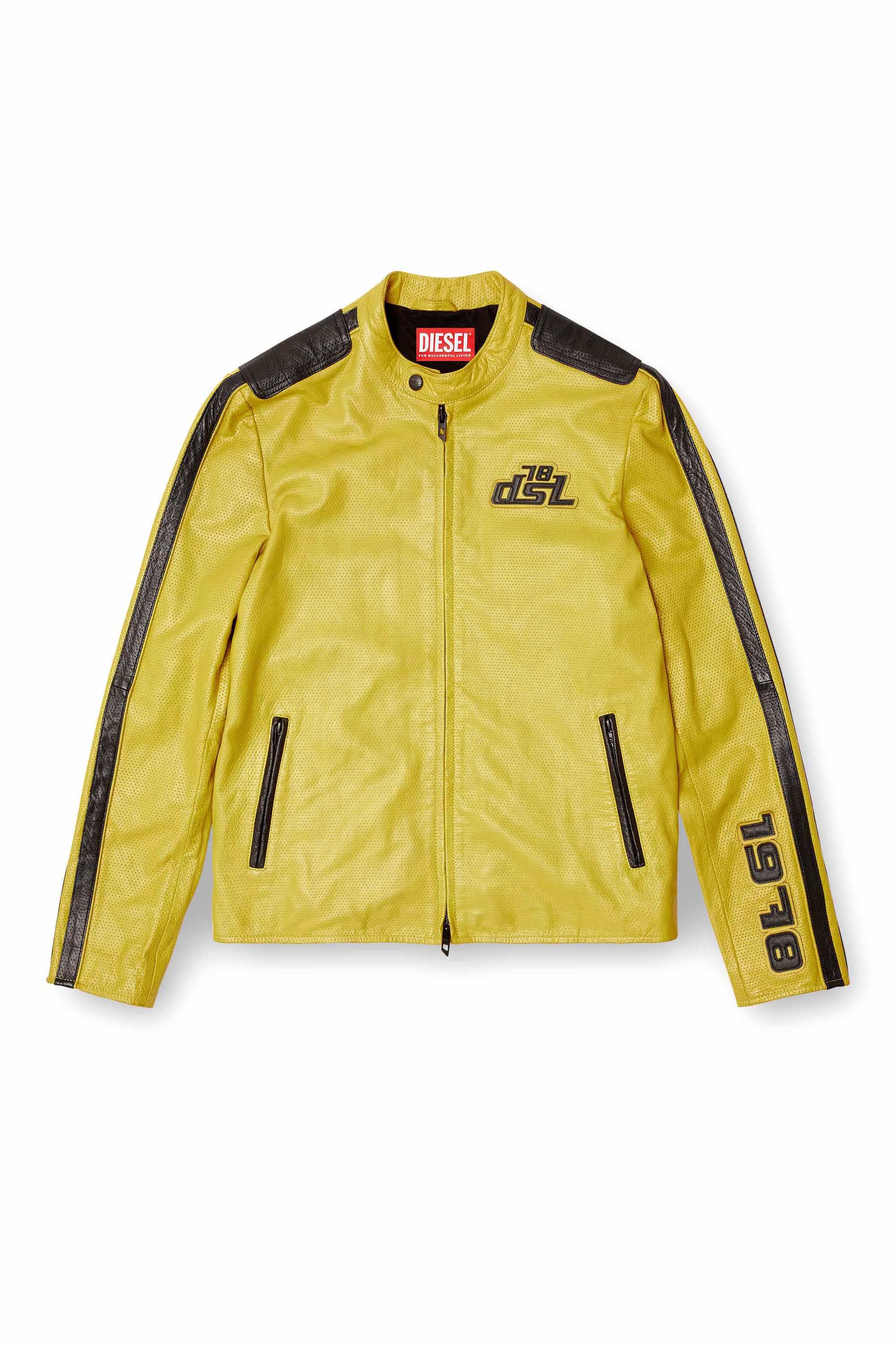 Yellow Biker jacket in perforated leather