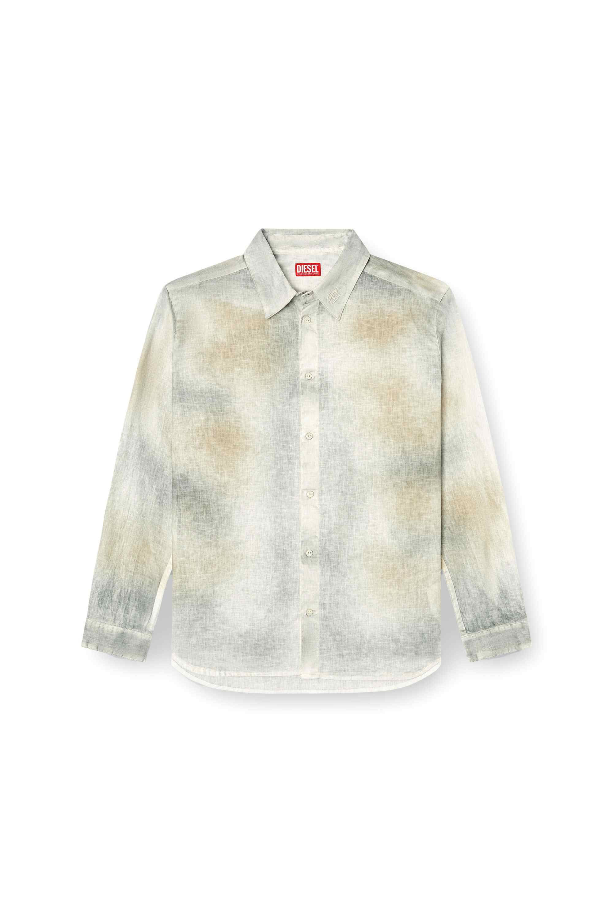 Brown Treated linen-blend shirt