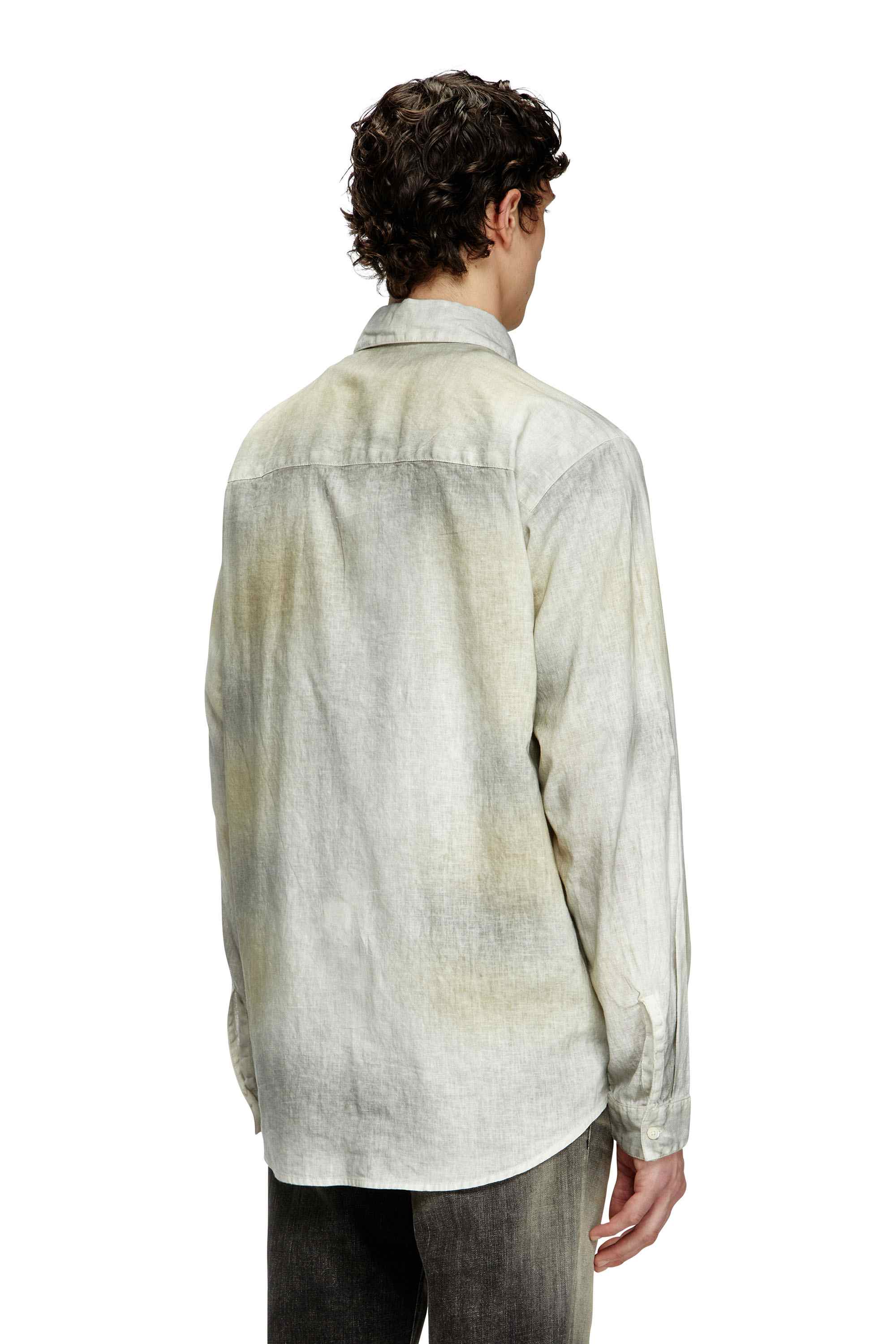 Brown Treated linen-blend shirt