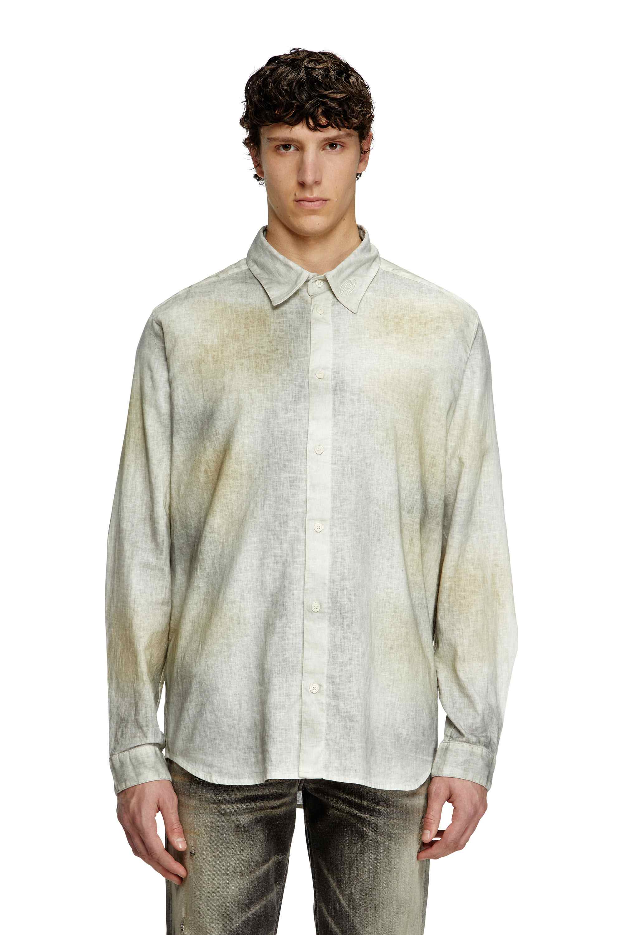 Brown Treated linen-blend shirt