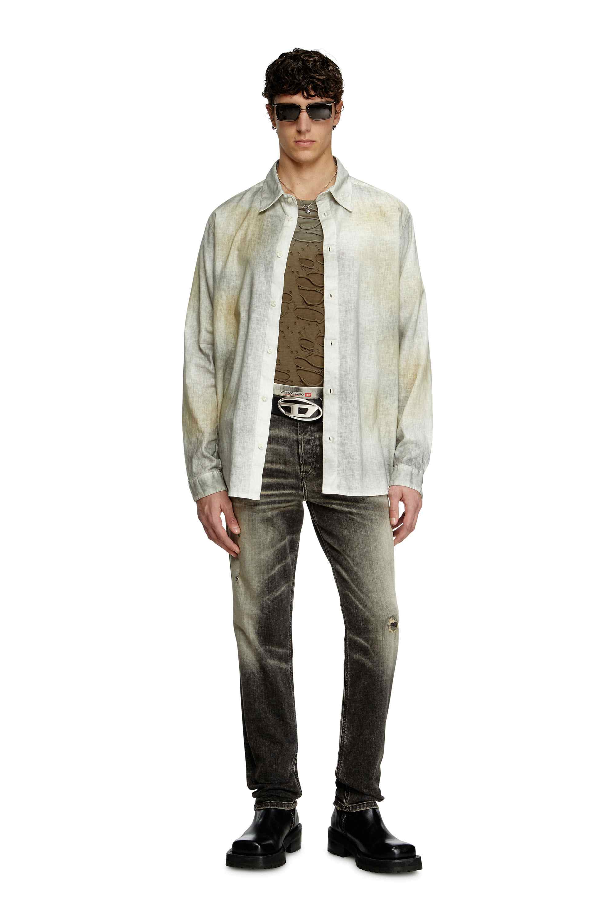 Brown Treated linen-blend shirt