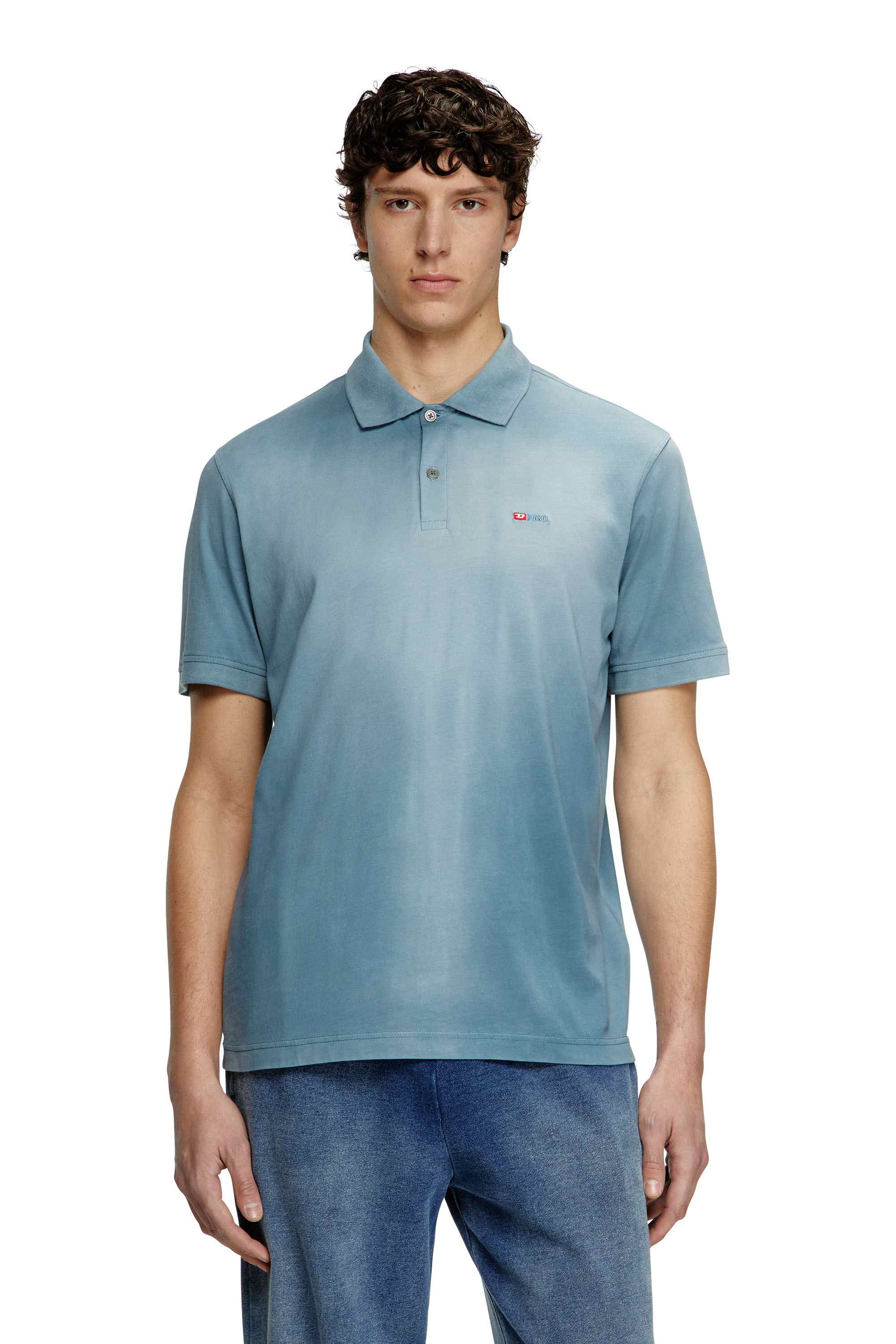 Blue Jersey polo shirt with logo embroidery
