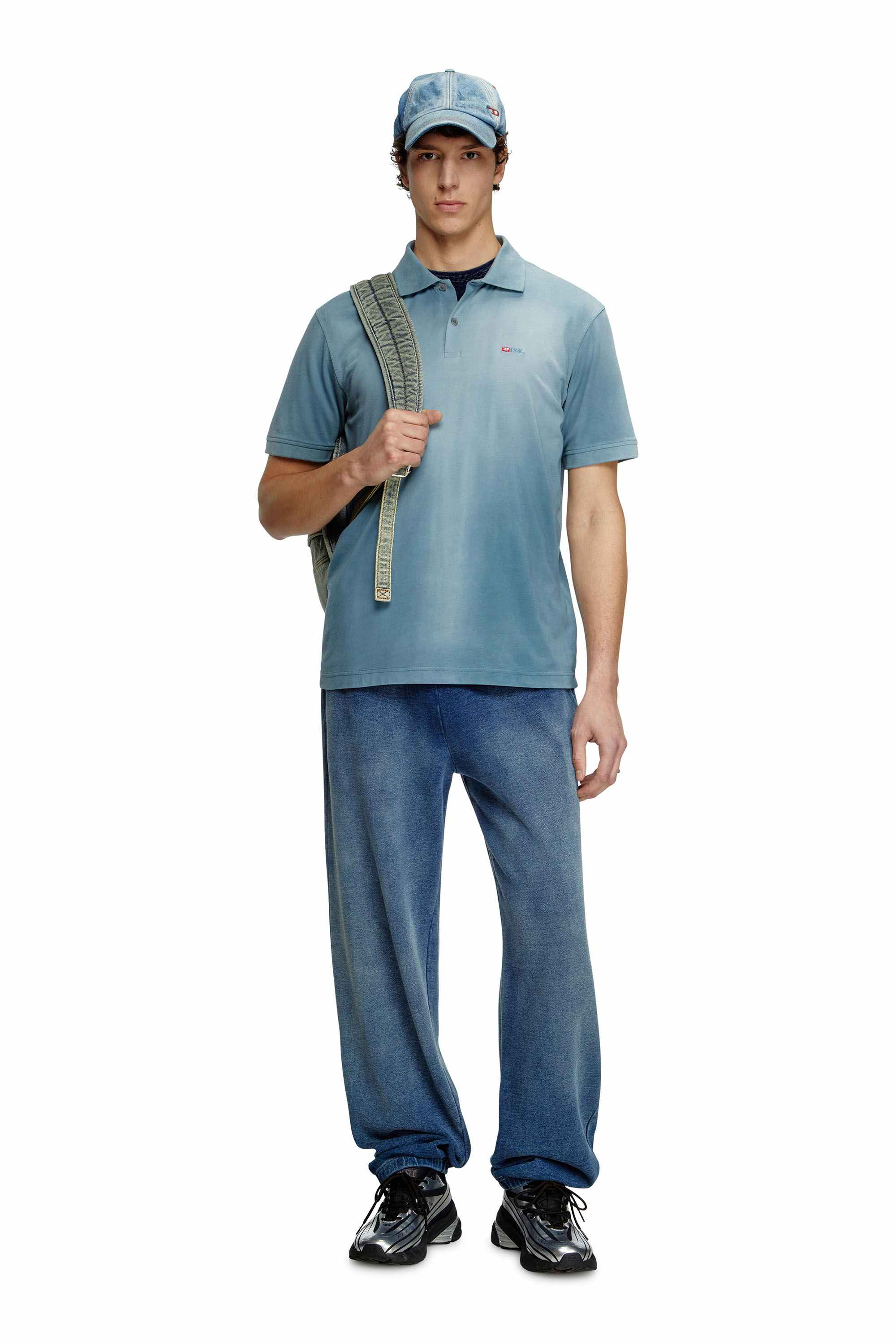 Blue Jersey polo shirt with logo embroidery