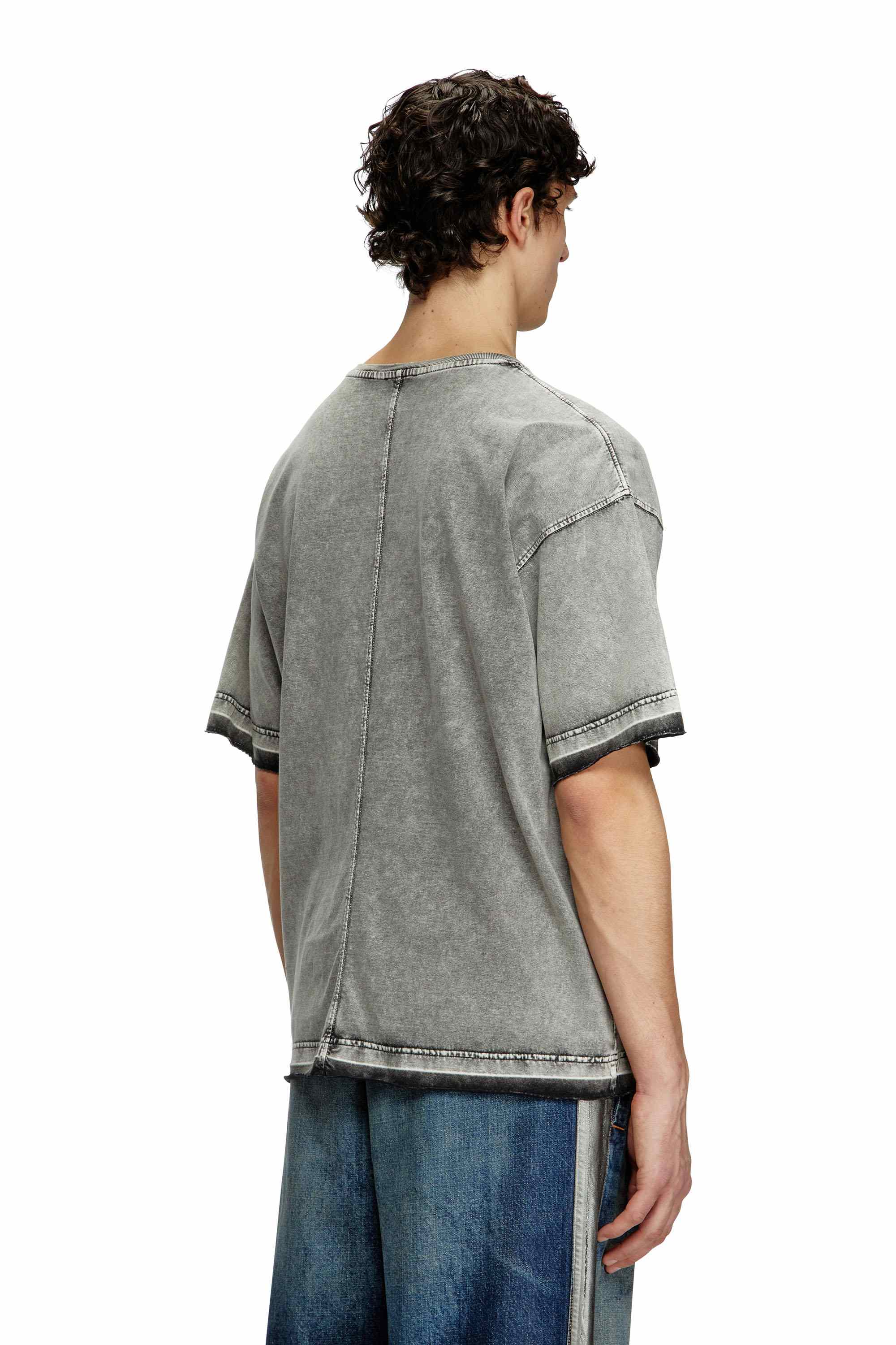 Grey Denim-look T-shirt with released hems