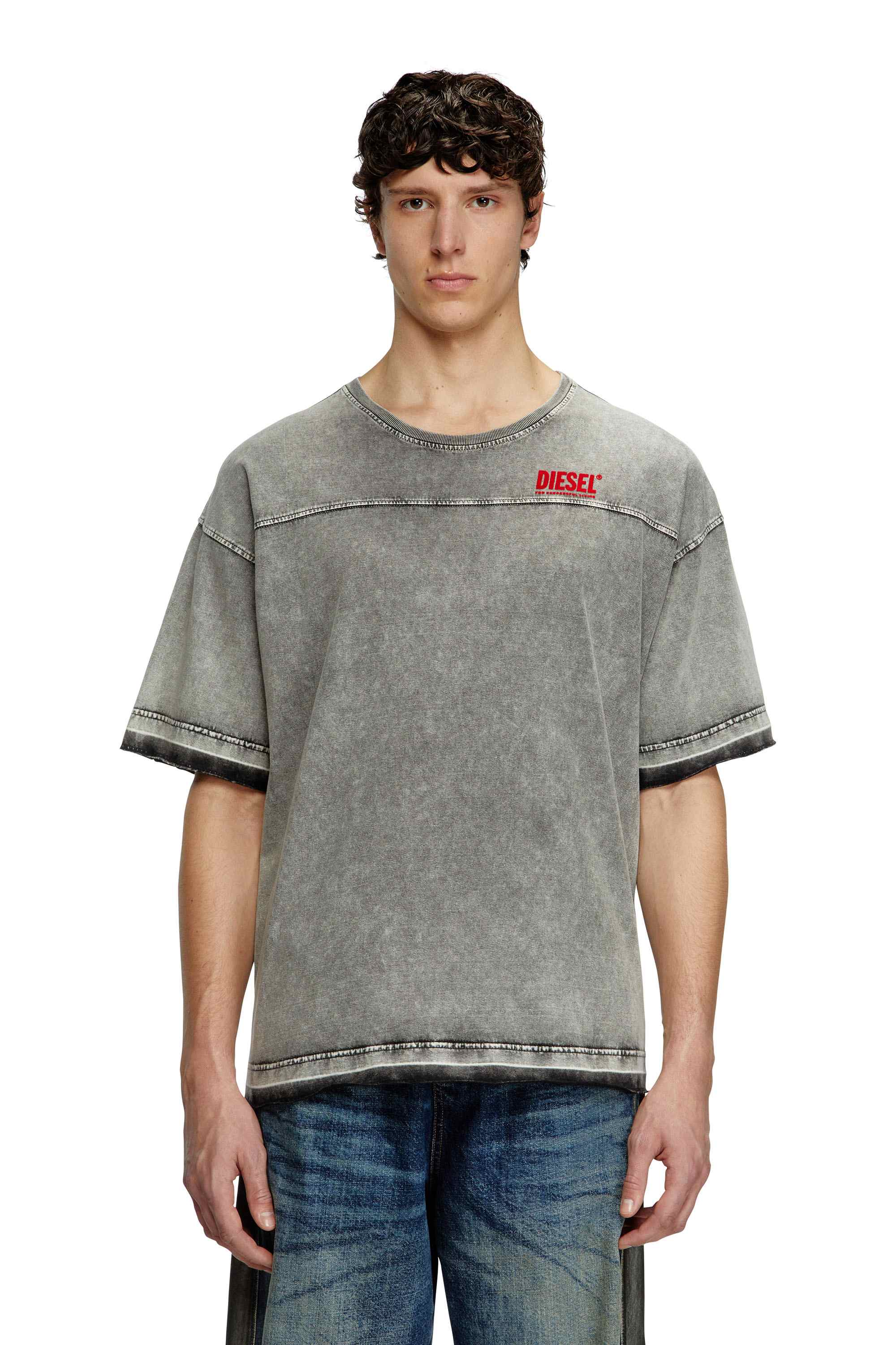 Grey Denim-look T-shirt with released hems