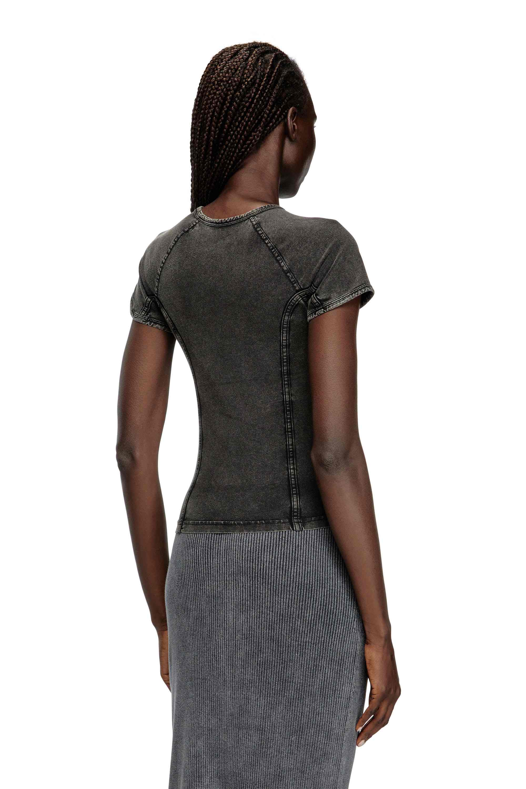 Black Denim-effect top in stretch jersey